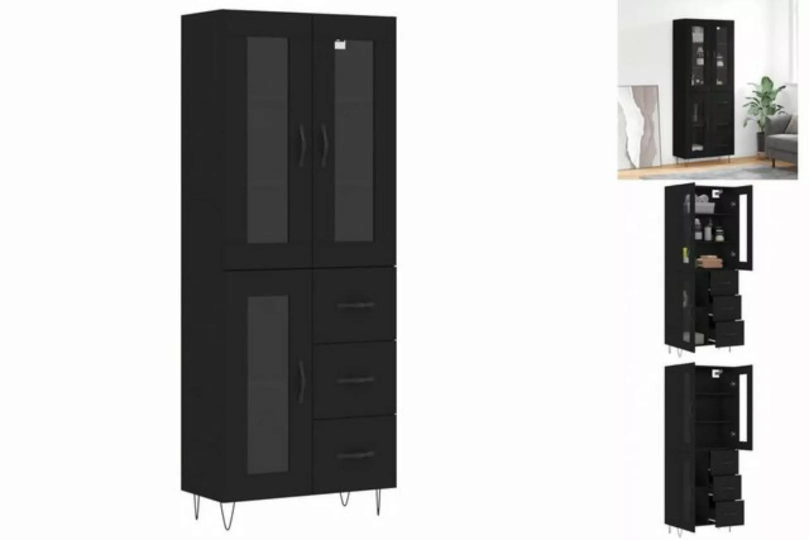 vidaXL Vitrine Highboard Schwarz 69,5x34x180 cm Spanplatte Glas Vitrine günstig online kaufen