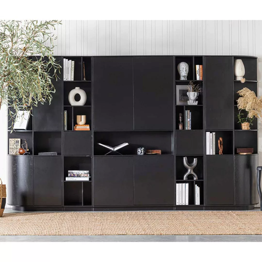 Wohnzimmerwand modern in Schwarz 210 cm hoch (fünfteilig) günstig online kaufen