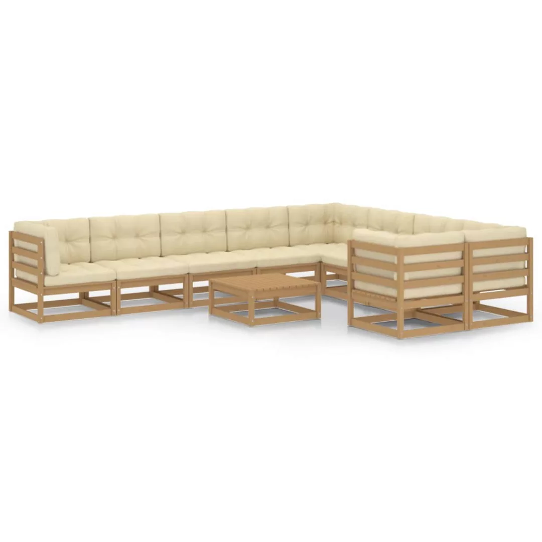 10-tlg. Garten-lounge-set Kissen Honigbraun Kiefer Massivholz günstig online kaufen