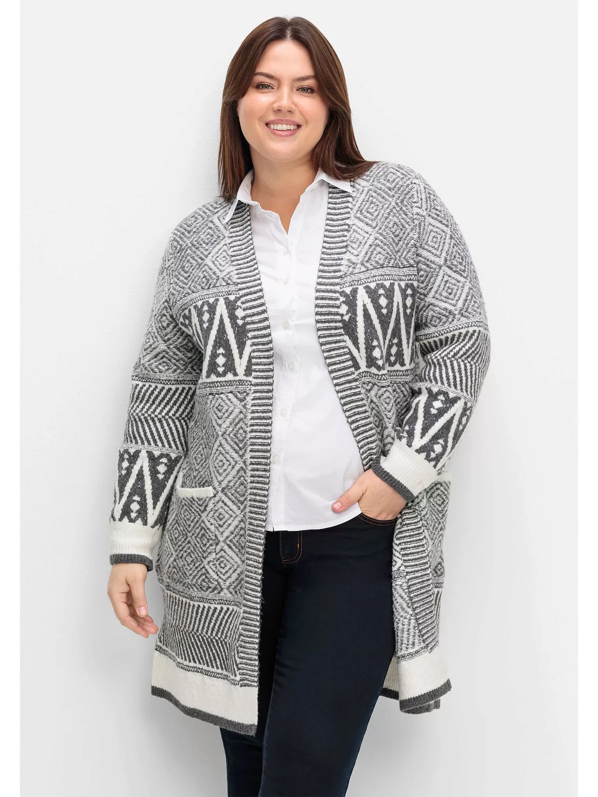 sheego by Joe Browns Longstrickjacke "Große Größen", im Jacquard-Mustermix günstig online kaufen