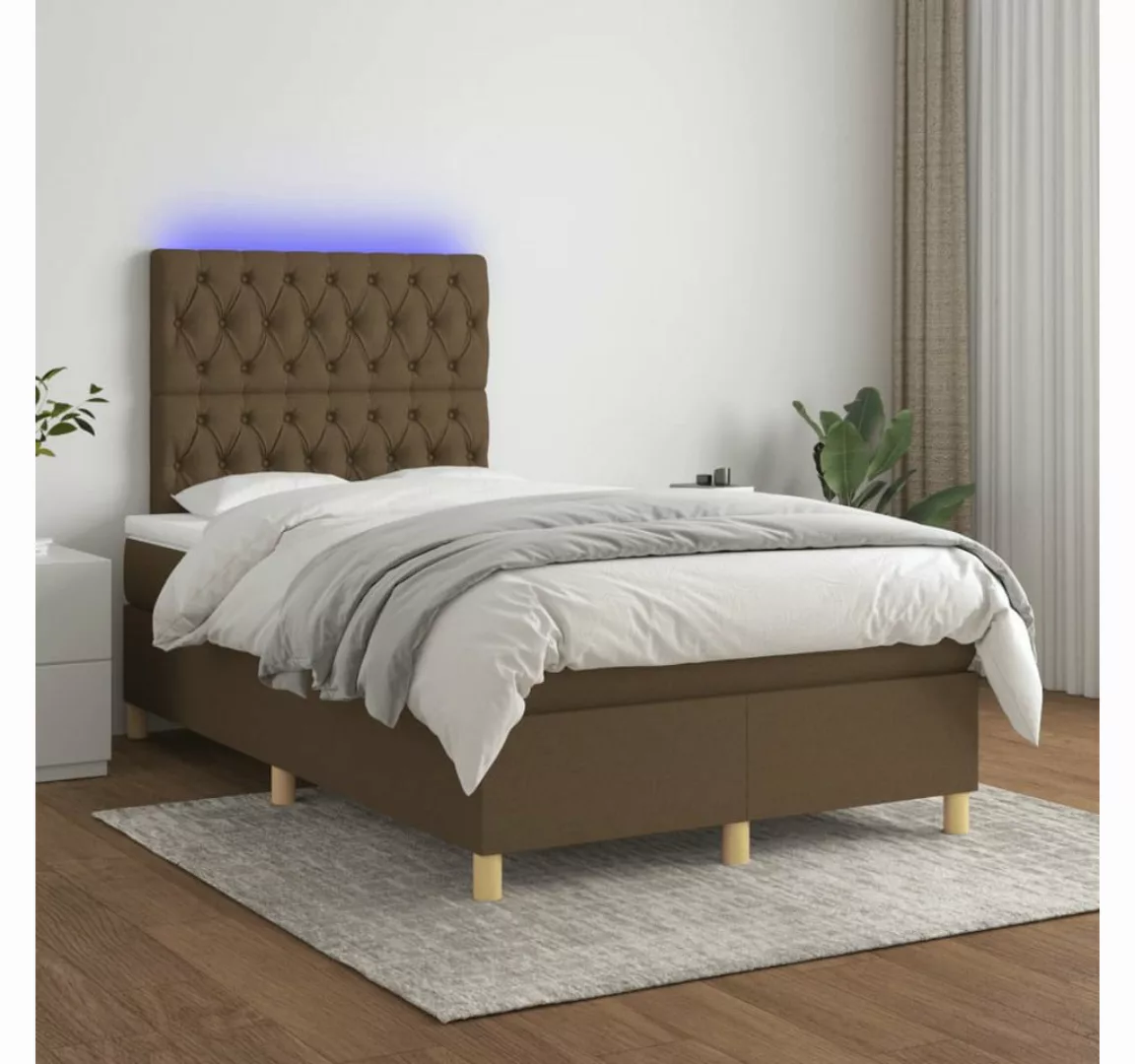 vidaXL Boxspringbett Boxspringbett mit Matratze LED Dunkelbraun 120x200 cm günstig online kaufen