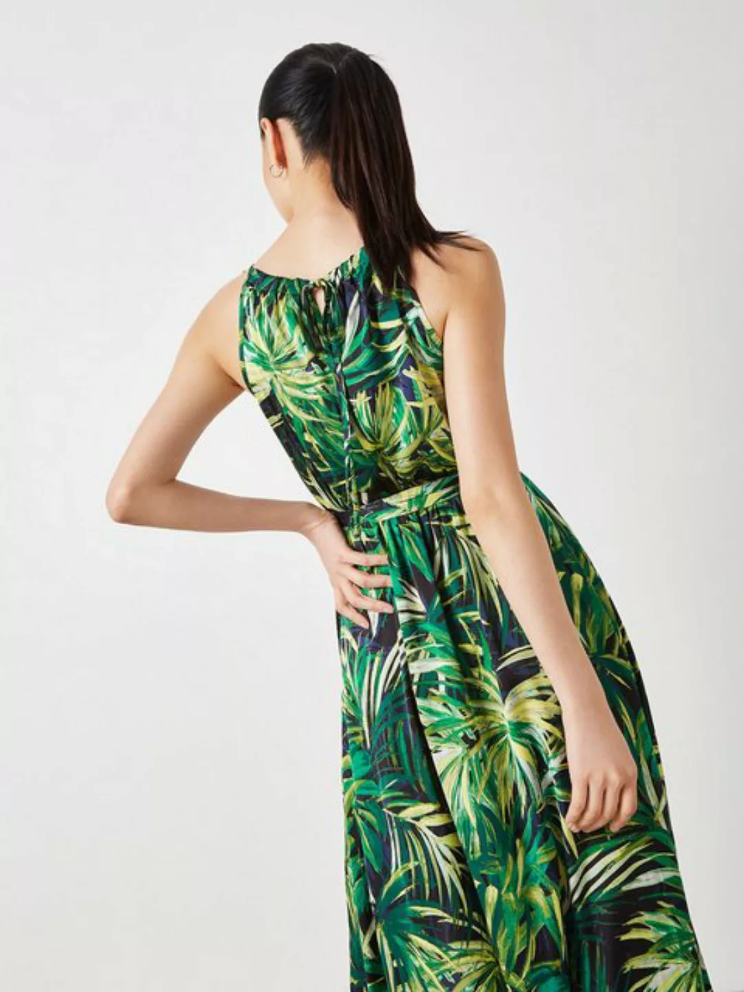 Apricot Maxikleid Tropical Leaf Satin Dress, (Stoffgürtel) mit Bindeband günstig online kaufen
