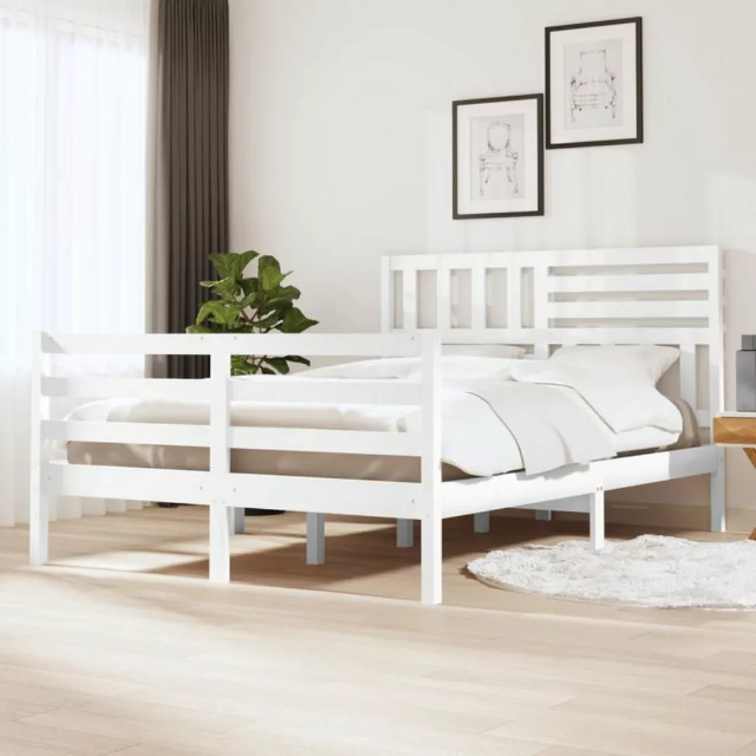 vidaXL Bettgestell Massivholzbett Weiß 140x190 cm Bett Bettrahmen Bettgeste günstig online kaufen