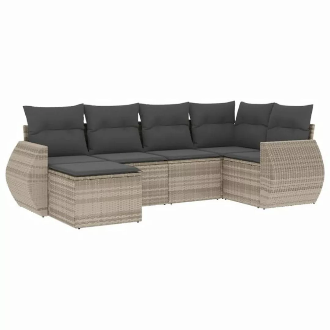 vidaXL Sofaelement 6-tlg. Garten-Sofagarnitur mit Kissen Hellgrau Poly Ratt günstig online kaufen