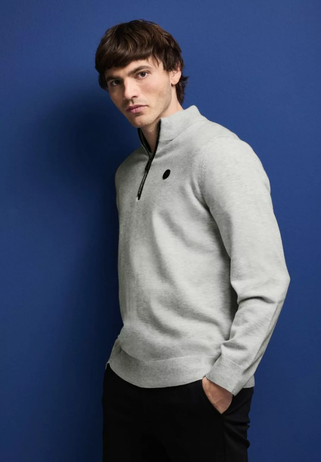 STREET ONE MEN Stehkragenpullover, mit Materialmix günstig online kaufen