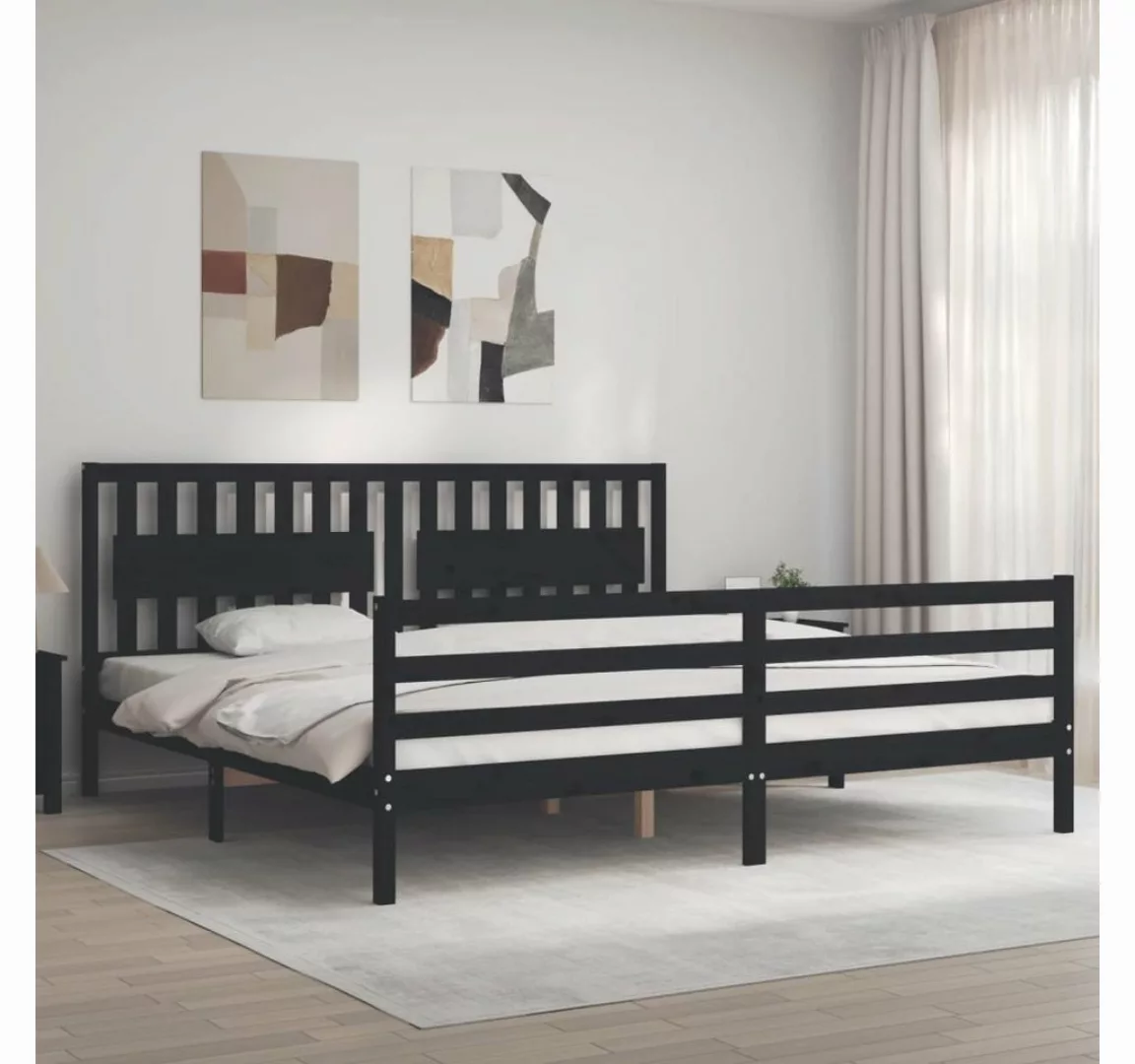 vidaXL Bett Massivholzbett mit Kopfteil Schwarz 200x200 cm günstig online kaufen