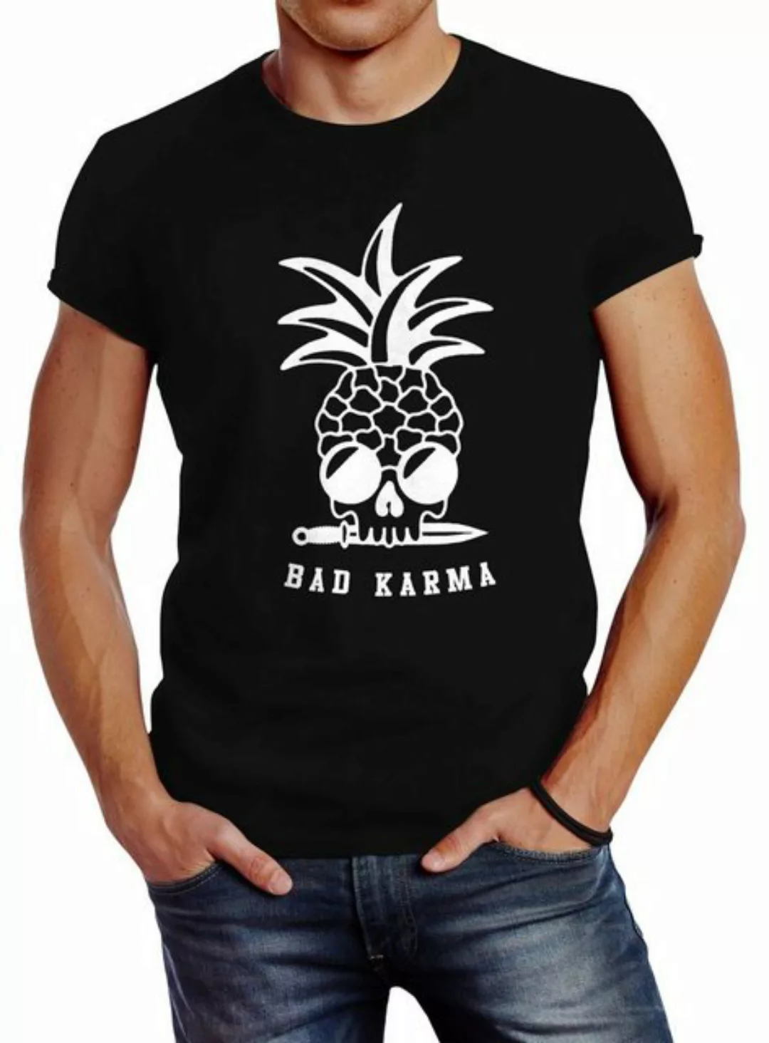 Neverless Print-Shirt Herren T-Shirt Totenkopf Ananas Bad Karma Sonnenbrill günstig online kaufen