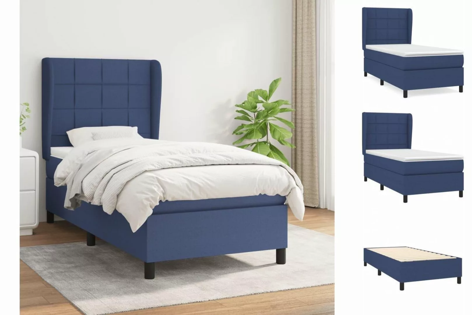 vidaXL Boxspringbett Boxspringbett mit Matratze Blau 90x190 cm Stoff Bett B günstig online kaufen