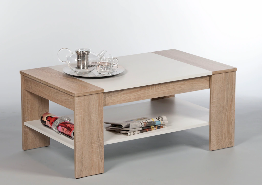 Stolkom Couchtisch "Finley mit Ablageboden, Eiche Sonoma Weiß, BxHxT 100x44 günstig online kaufen