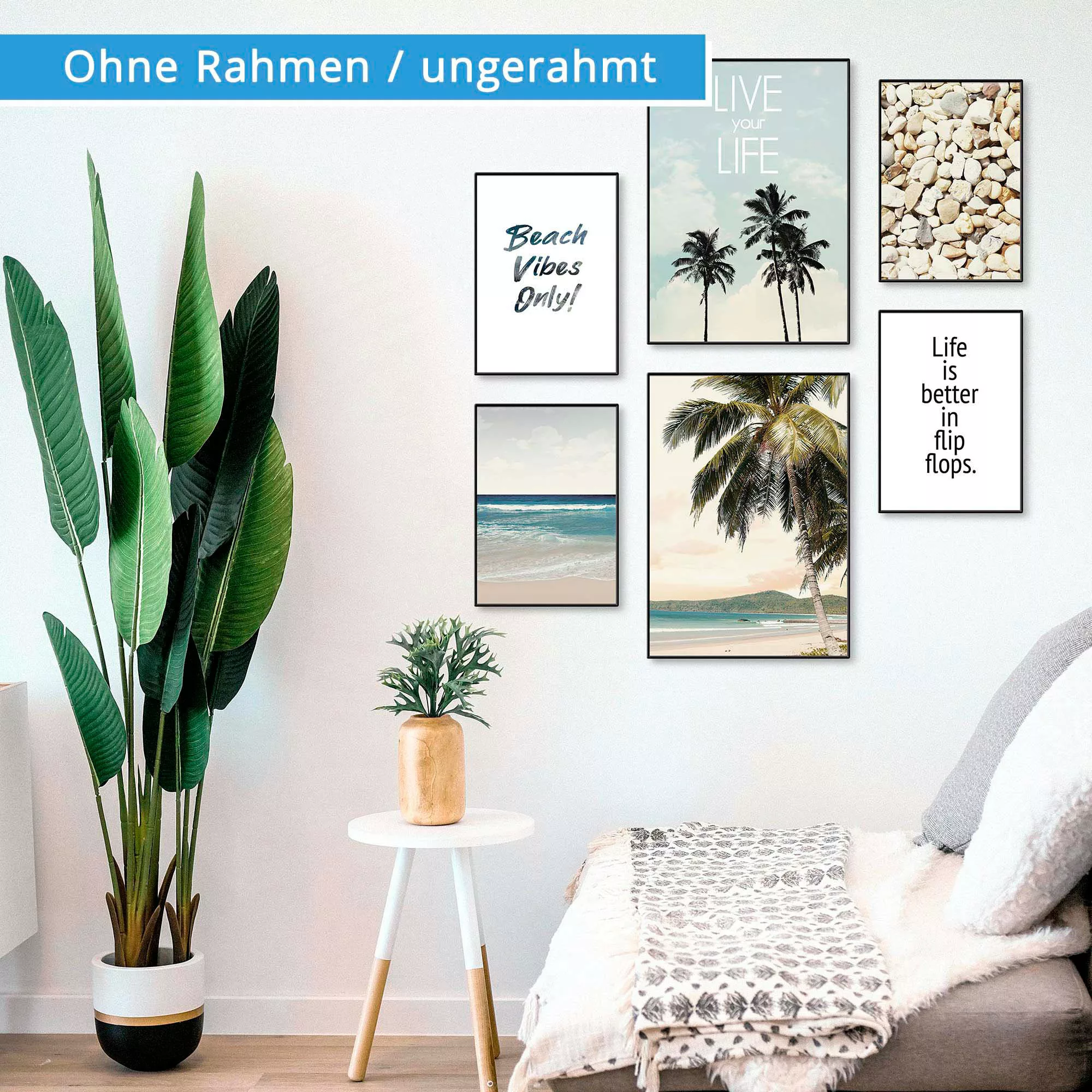 Artland Poster "Strandleben unter Palmen", Strand, (6 St.), Poster, Wandbil günstig online kaufen