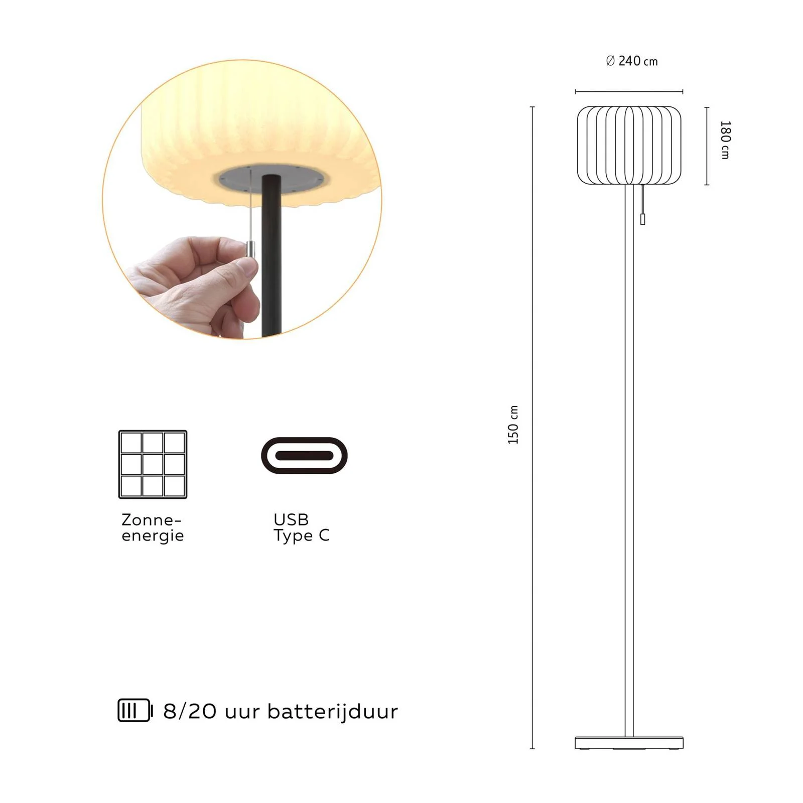 Calex LED-Solar-Stehleuchte, IP44, Zugschalter günstig online kaufen