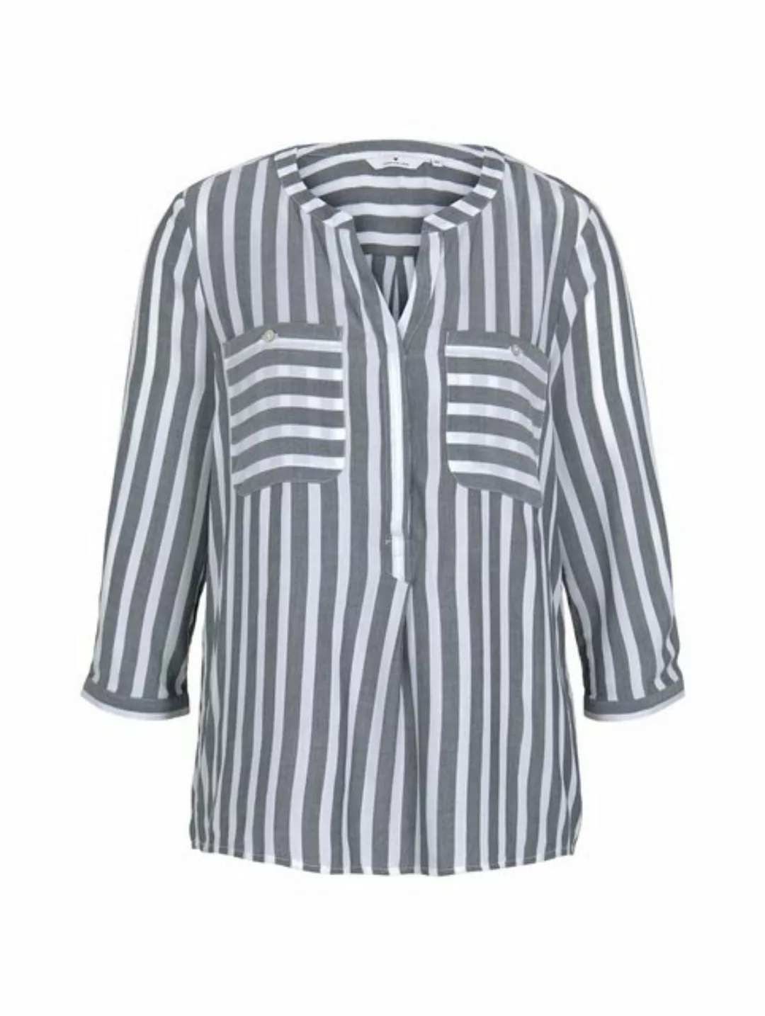 TOM TAILOR Blusenshirt Gestreifte 3/4 Arm Bluse V-Ausschnitt Tunika Shirt 4 günstig online kaufen