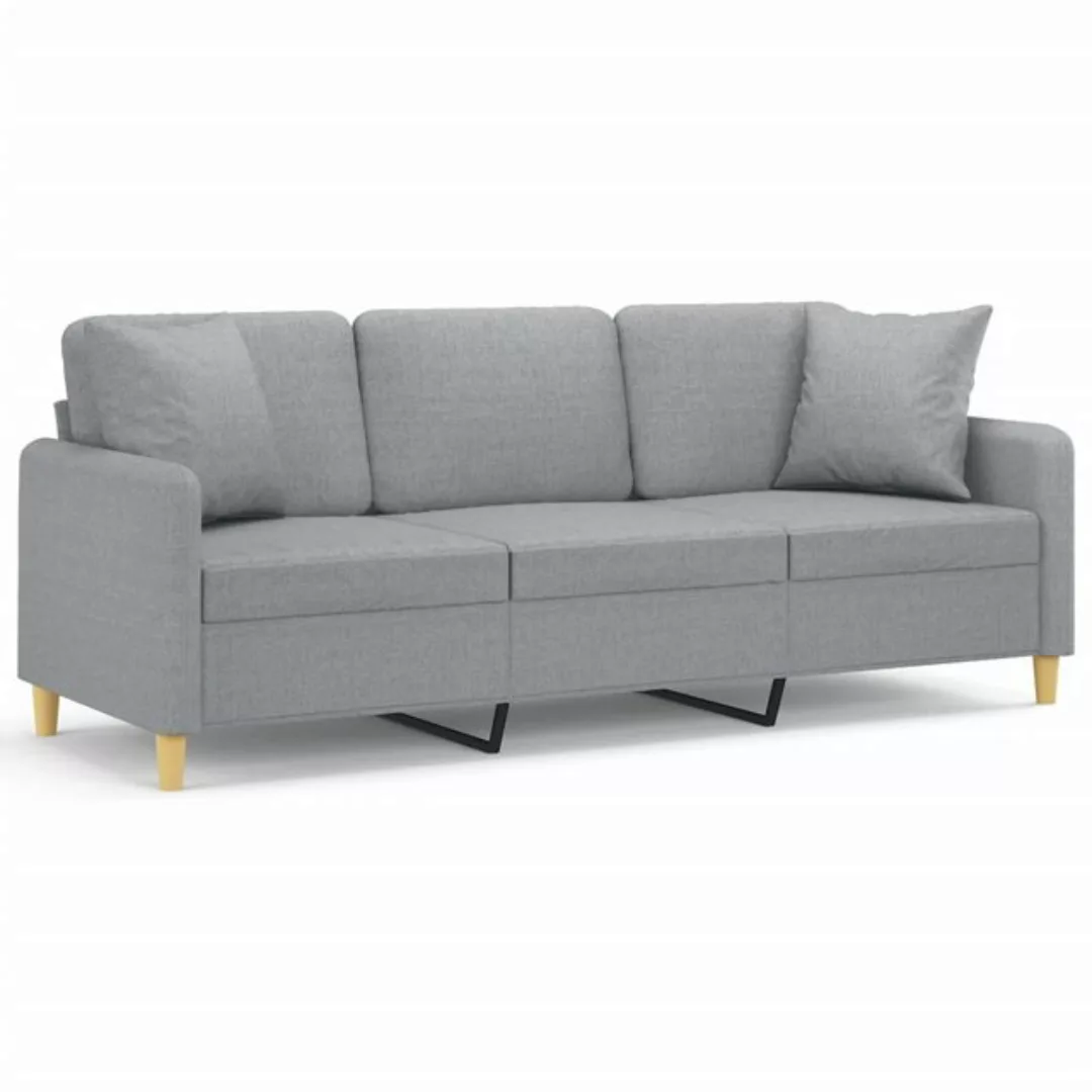 vidaXL Sofa 3-Sitzer-Sofa mit Zierkissen Hellgrau 180 cm Stoff günstig online kaufen