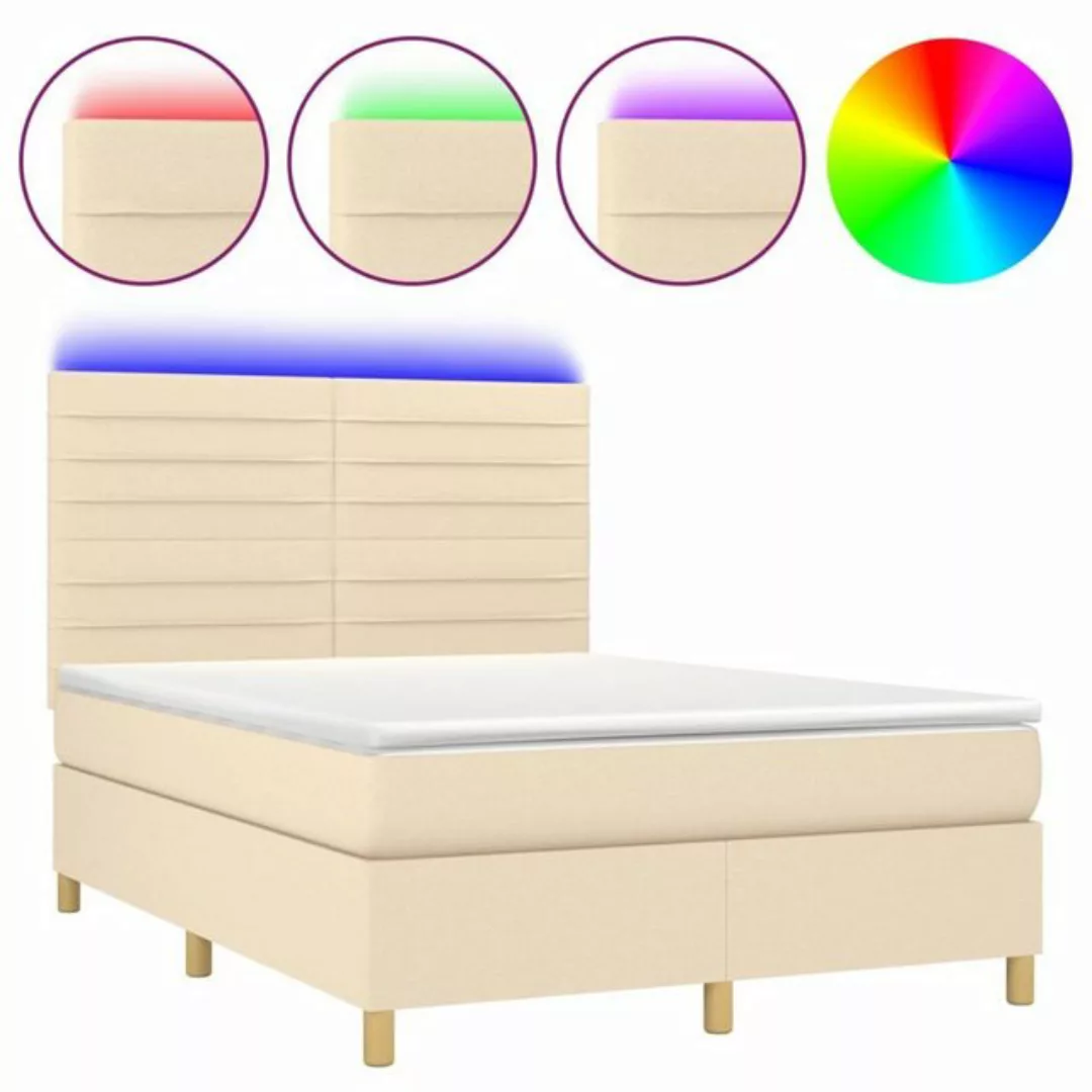 vidaXL Boxspringbett Boxspringbett mit Matratze LED Creme 140x200 cm Stoff günstig online kaufen