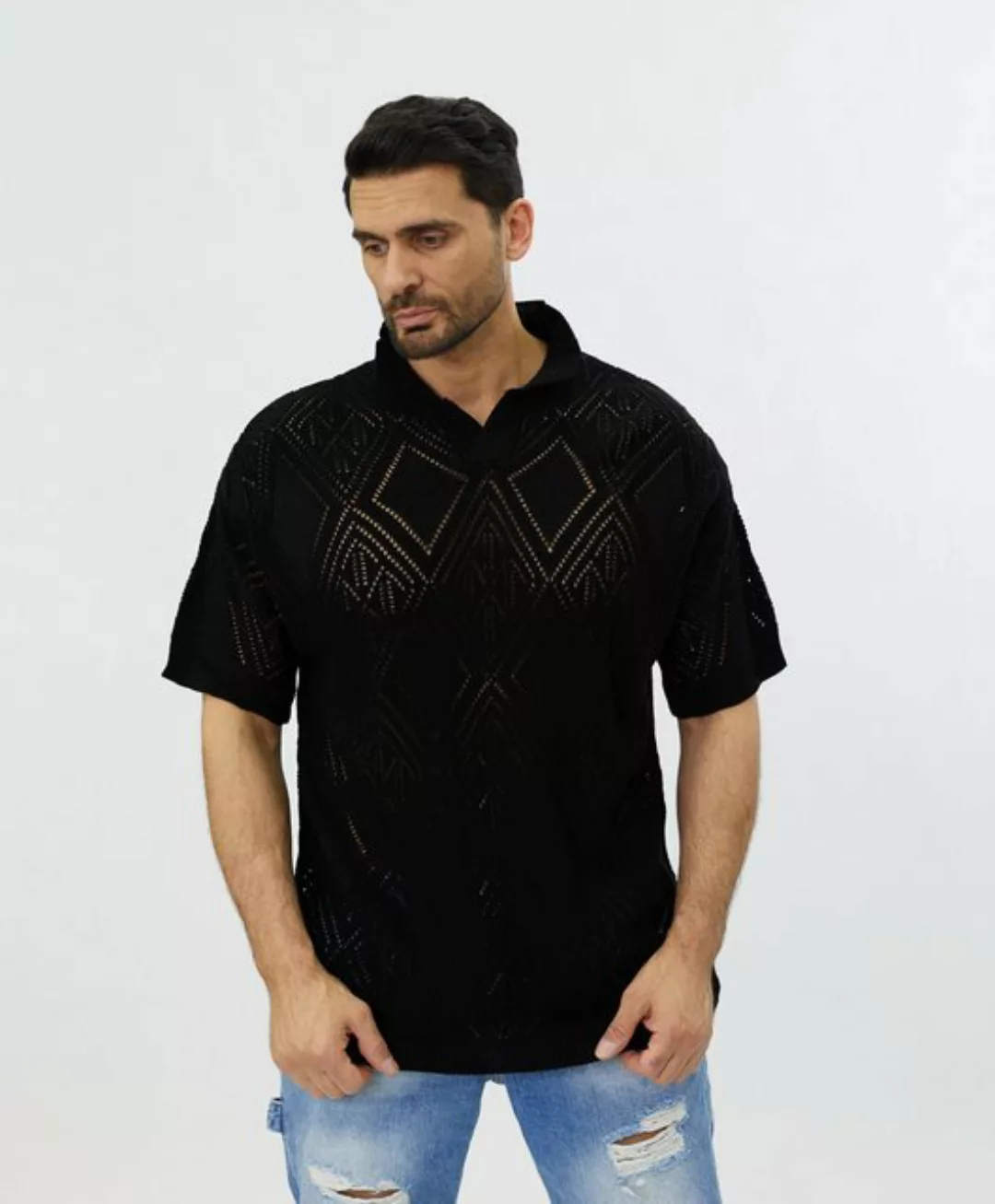 Denim House Poloshirt Lässiges Herren Oversized Sommer Feinstrick Poloshirt günstig online kaufen
