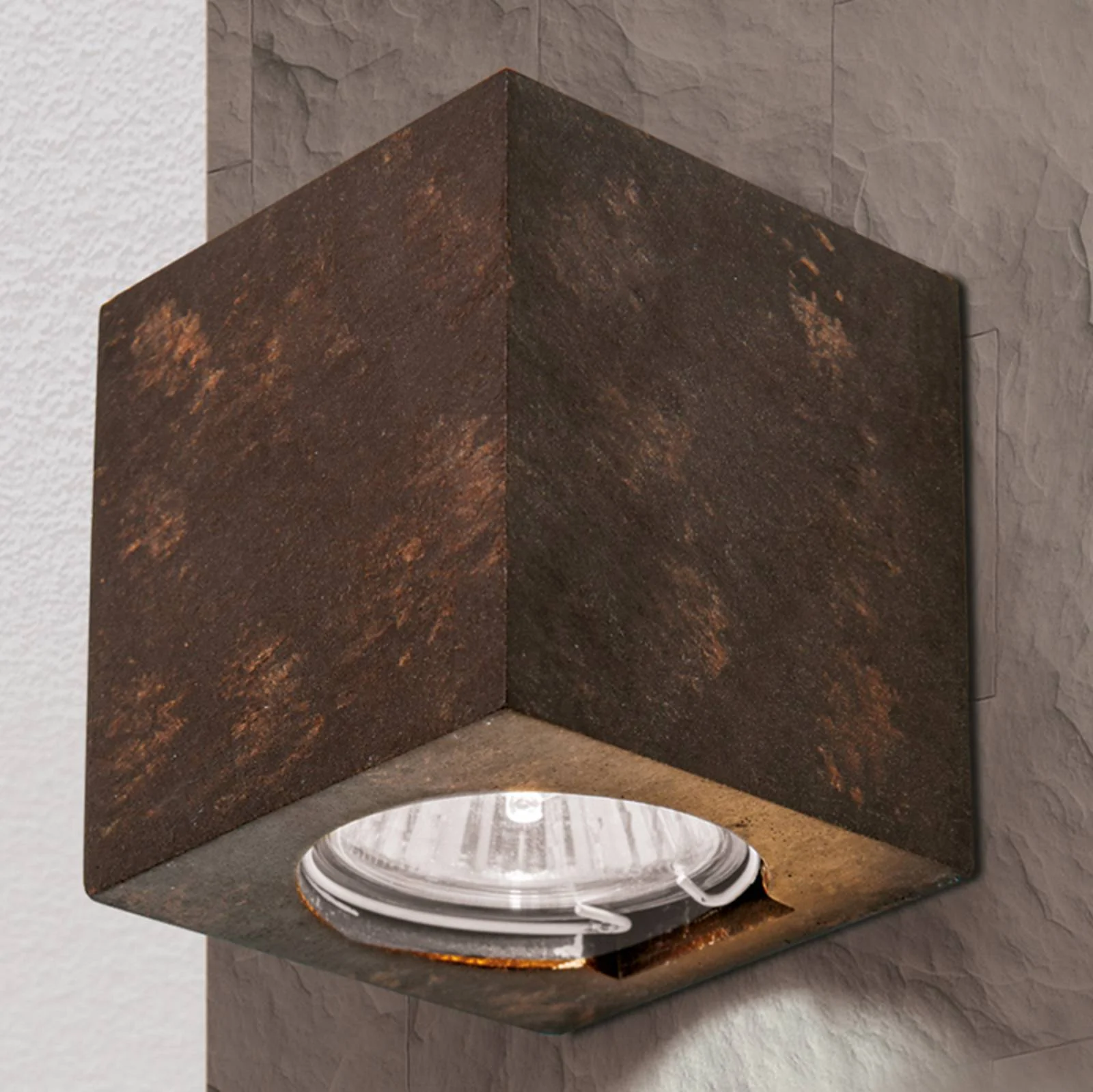 Wandleuchte Cube aus Keramik Höhe 7,5cm rostbraun günstig online kaufen