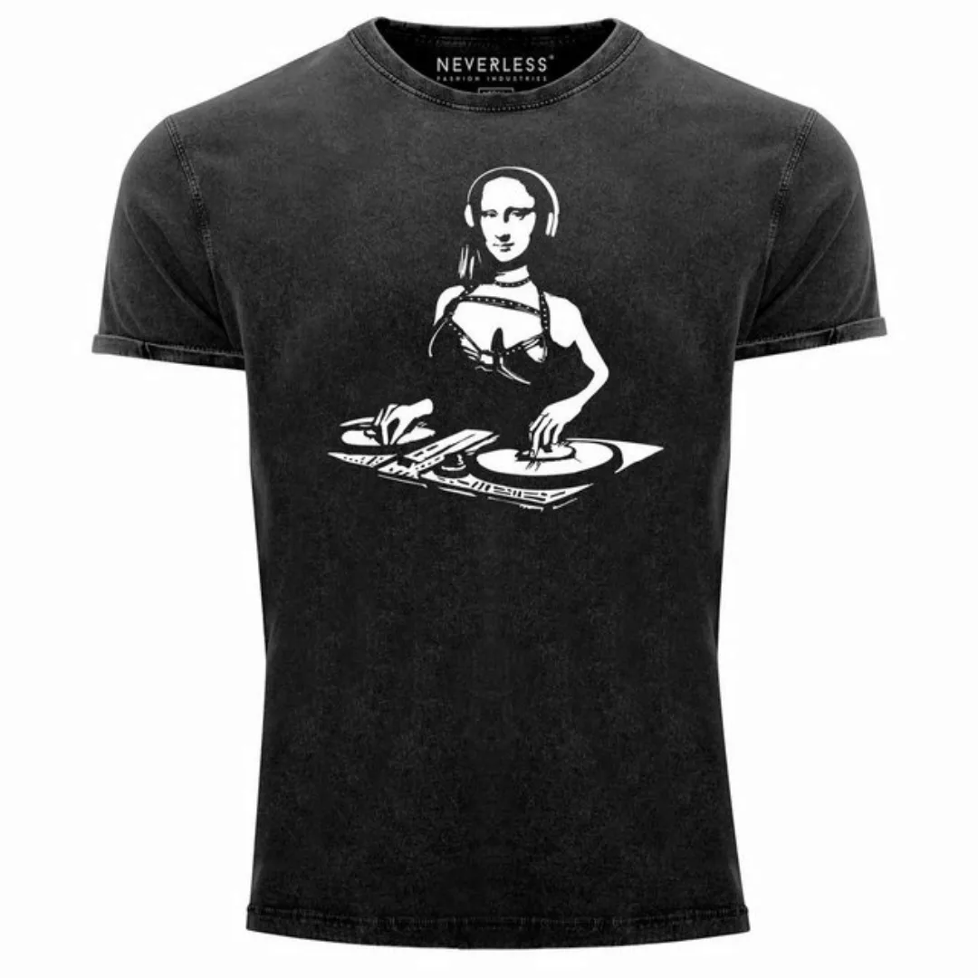 Neverless Print-Shirt Herren Vintage Shirt Mona Lisa Techno Festival DJ Ele günstig online kaufen