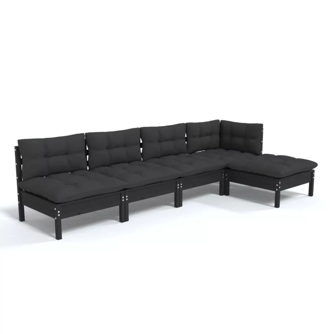 5-tlg. Garten-lounge-set Mit Kissen Schwarz Kiefernholz günstig online kaufen