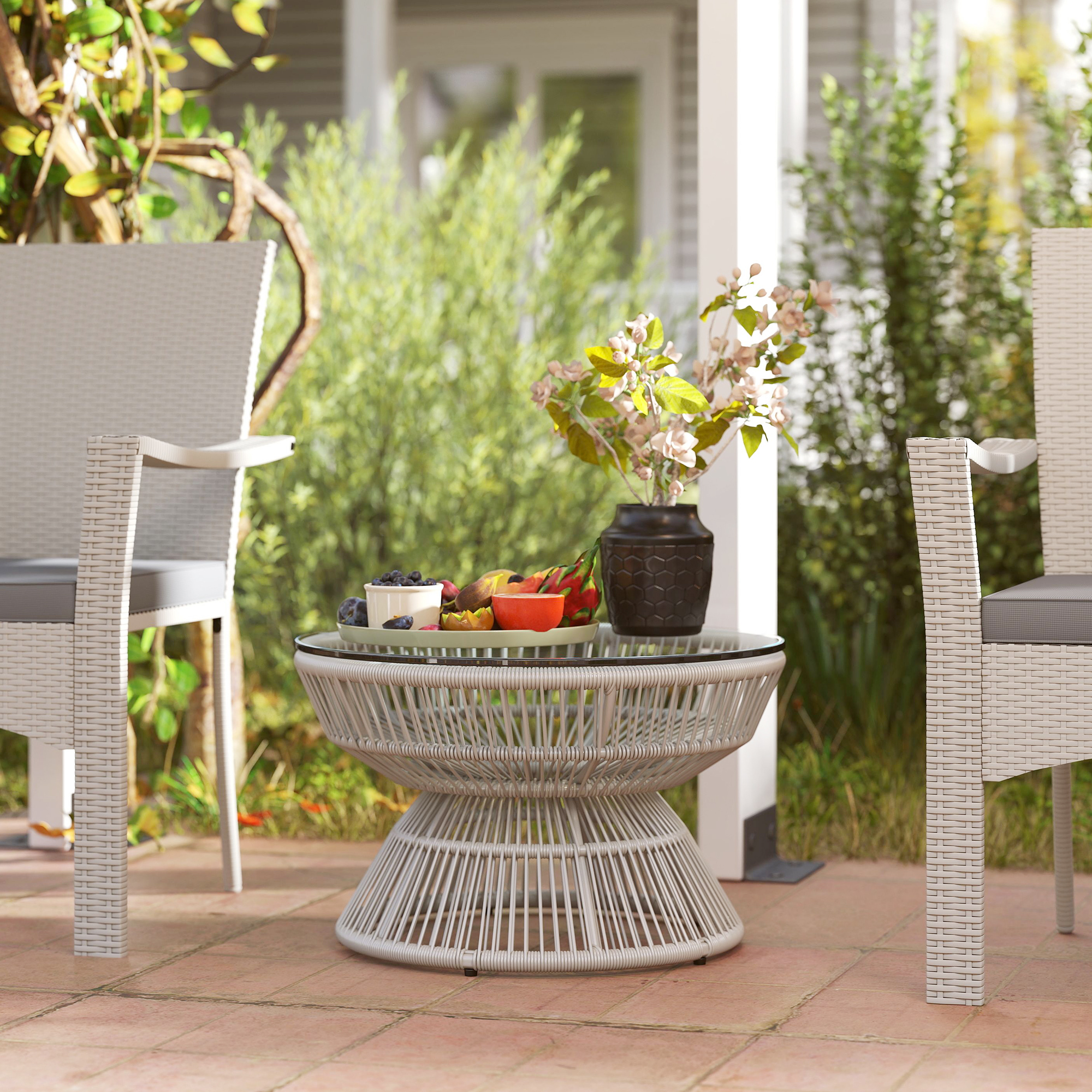 Outsunny Runder Gartencouchtisch, Beistelltisch aus Kunststoff-Rattan-Imita günstig online kaufen