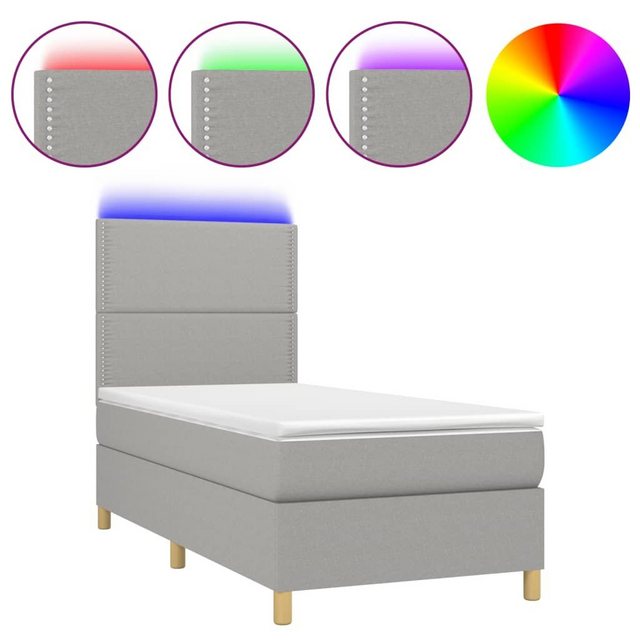 vidaXL Boxspringbett Boxspringbett mit Matratze LED Hellgrau 90x200 cm Stof günstig online kaufen