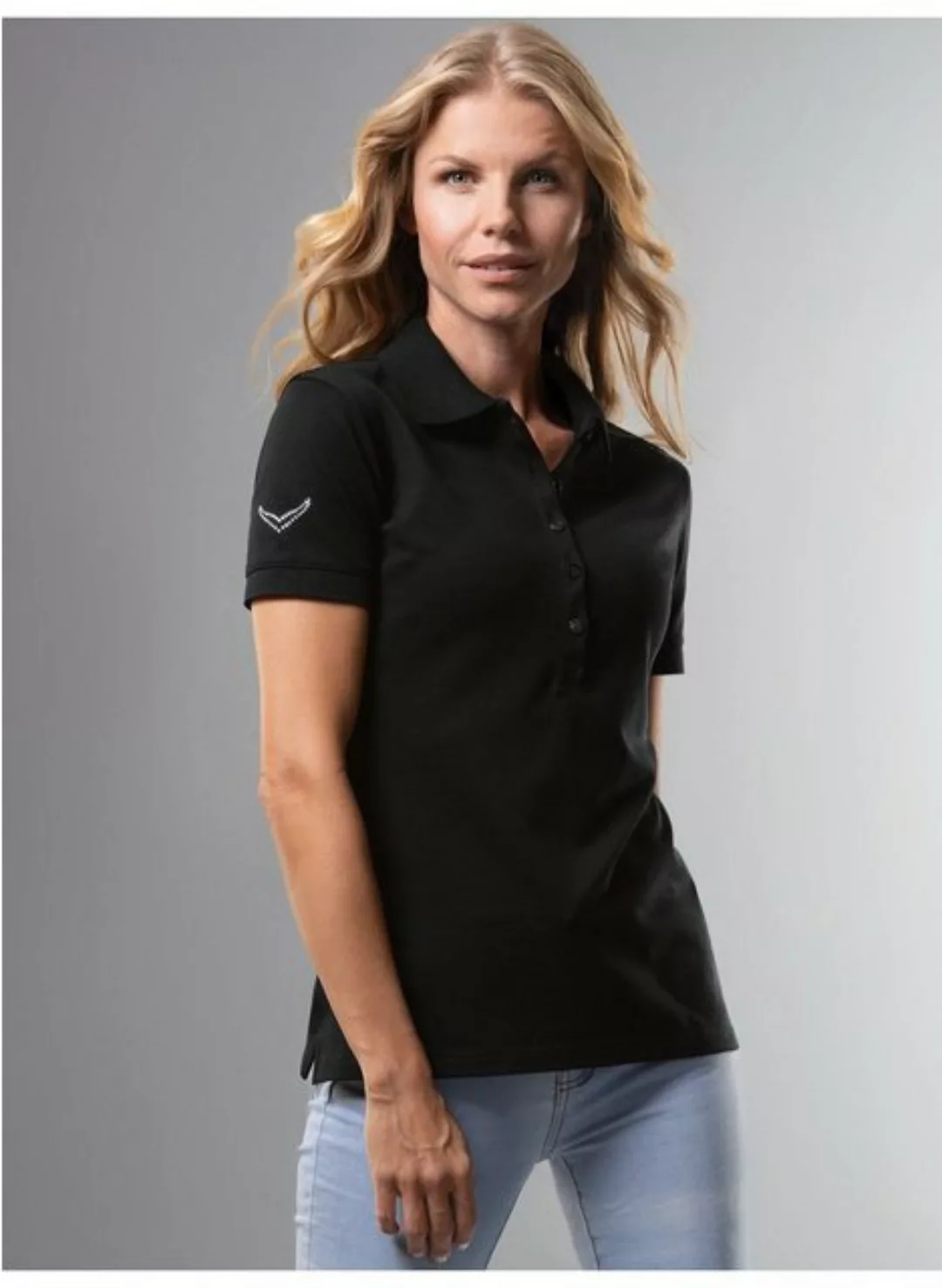 Trigema Poloshirt TRIGEMA Poloshirt mit Kristallsteinen (1-tlg) günstig online kaufen