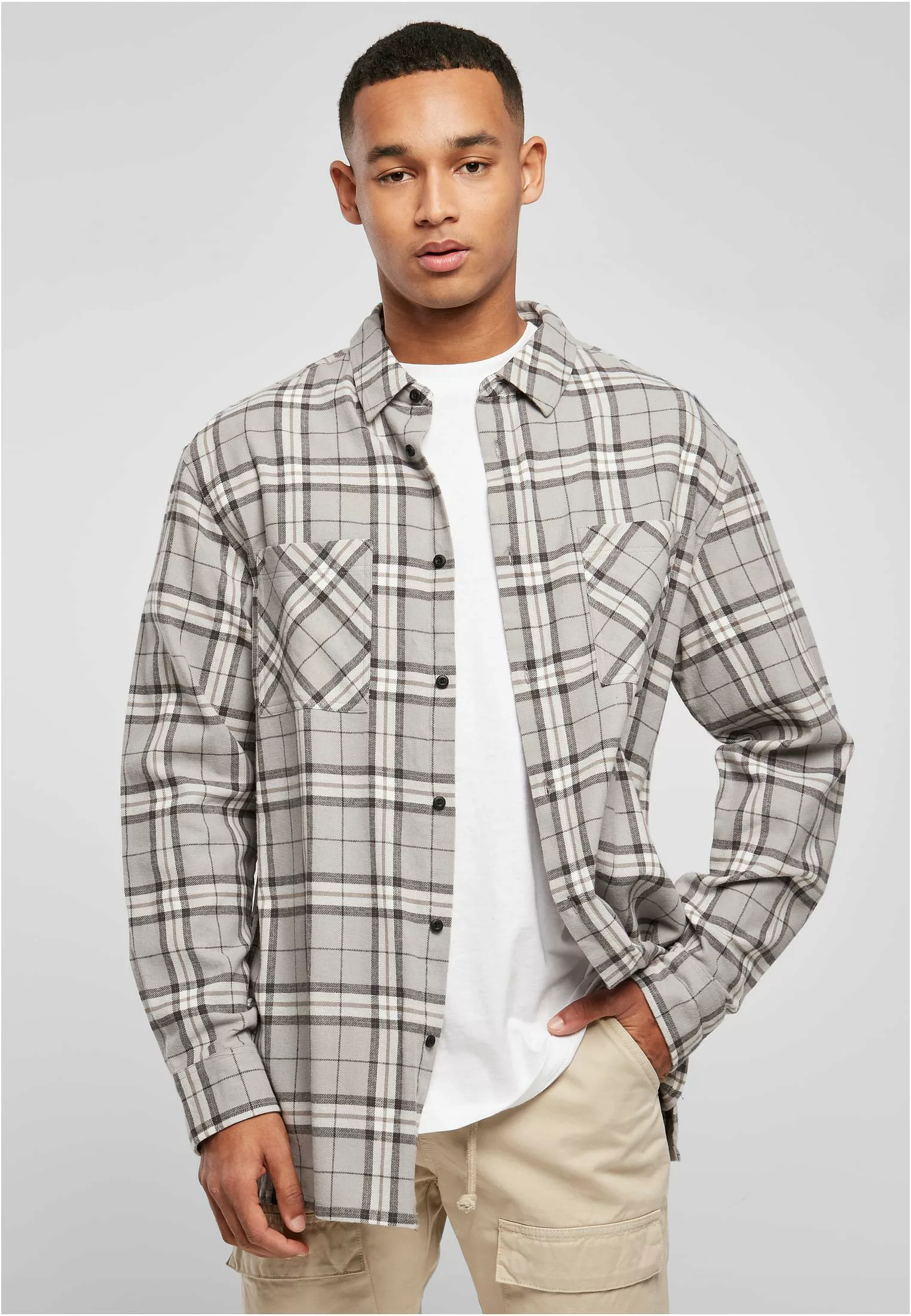 URBAN CLASSICS Langarmhemd "Urban Classics Herren Long Oversized Grey Check günstig online kaufen