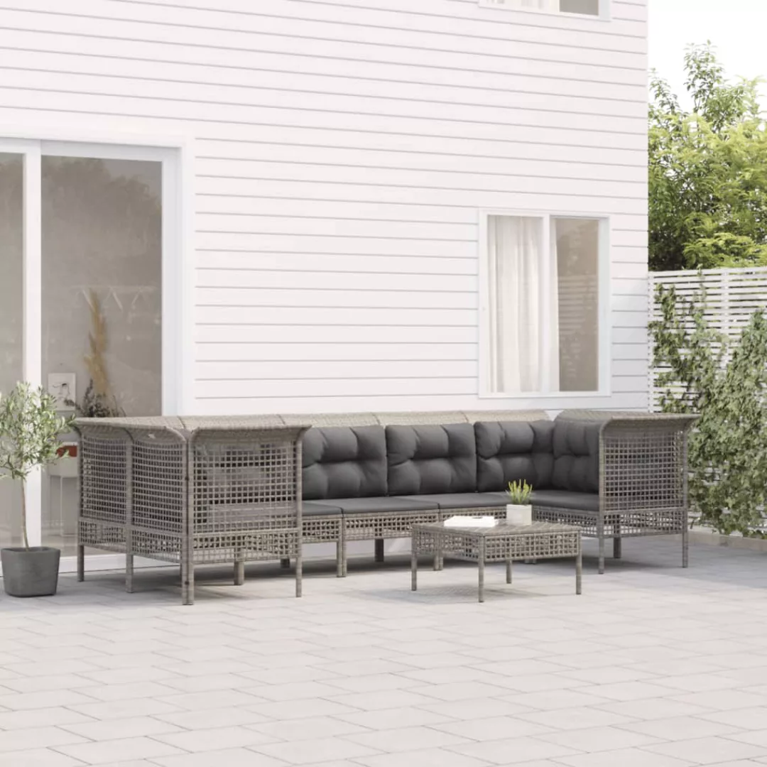 Vidaxl 8-tlg. Garten-lounge-set Mit Kissen Grau Poly Rattan günstig online kaufen