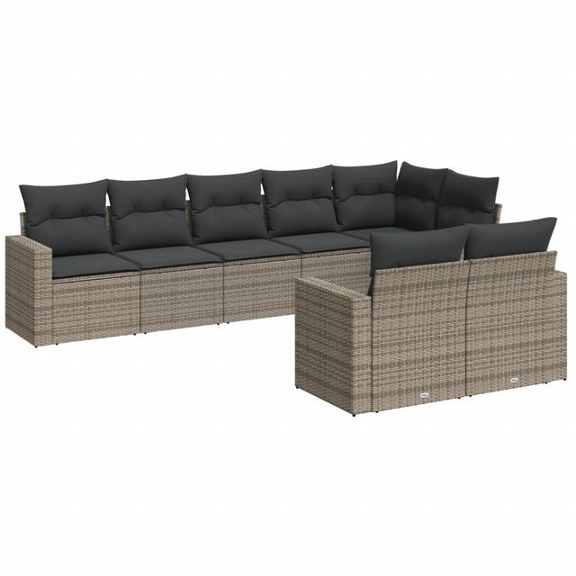 vidaXL Sofaelement 8-tlg. Garten-Sofagarnitur mit Kissen Grau Poly Rattan ( günstig online kaufen