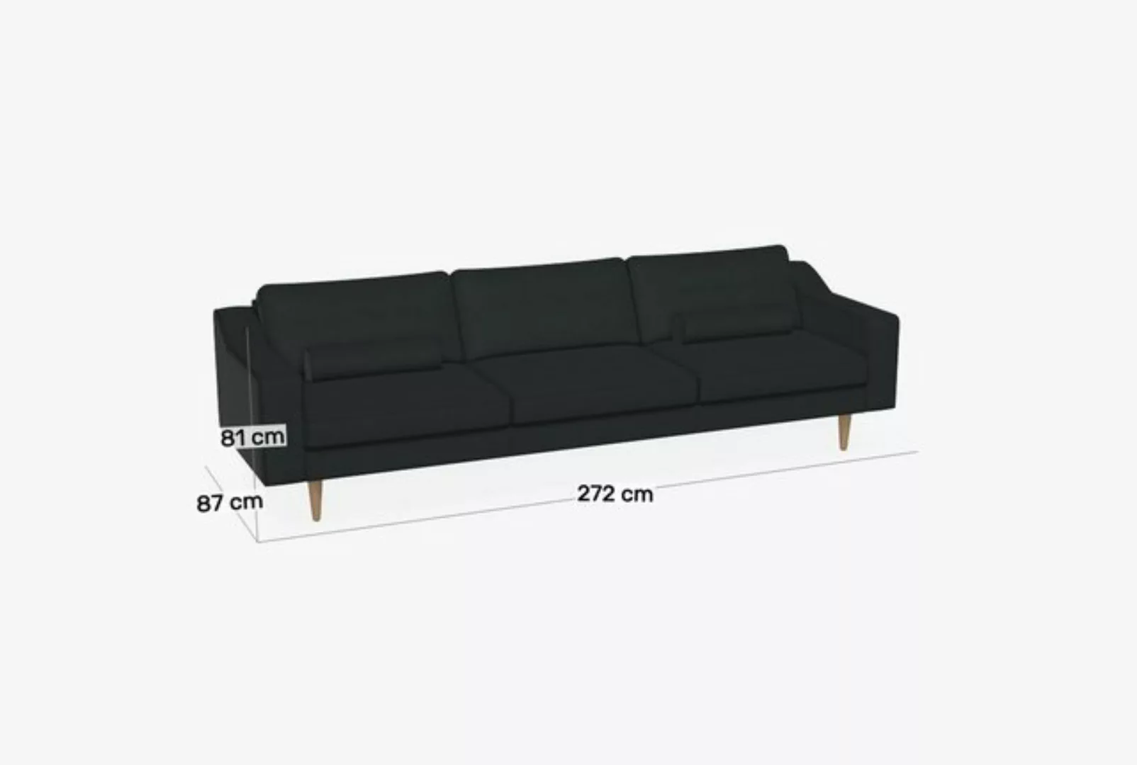 Natur24 Sofa Sofa Clean 272x87 Leder Schwarz Ledersofa mit Eichenfüße günstig online kaufen