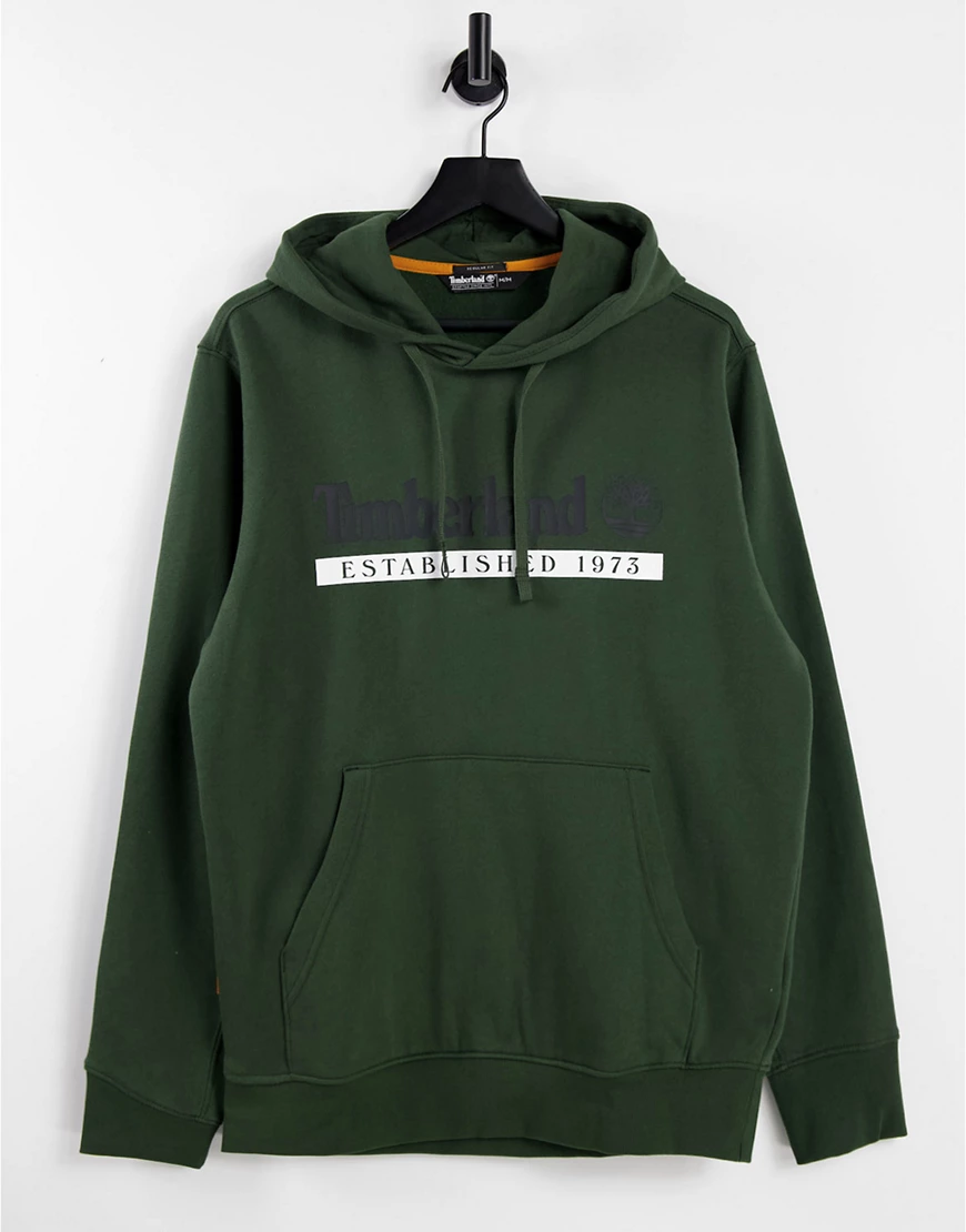 Timberland – Established 1973 – Dunkelgrüner Kapuzenpullover günstig online kaufen