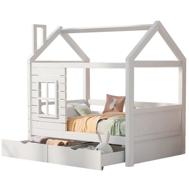 Gotagee Kinderbett Hausbett Jugendbett 80x160cm/90x200cm Rausfallschutz Wei günstig online kaufen