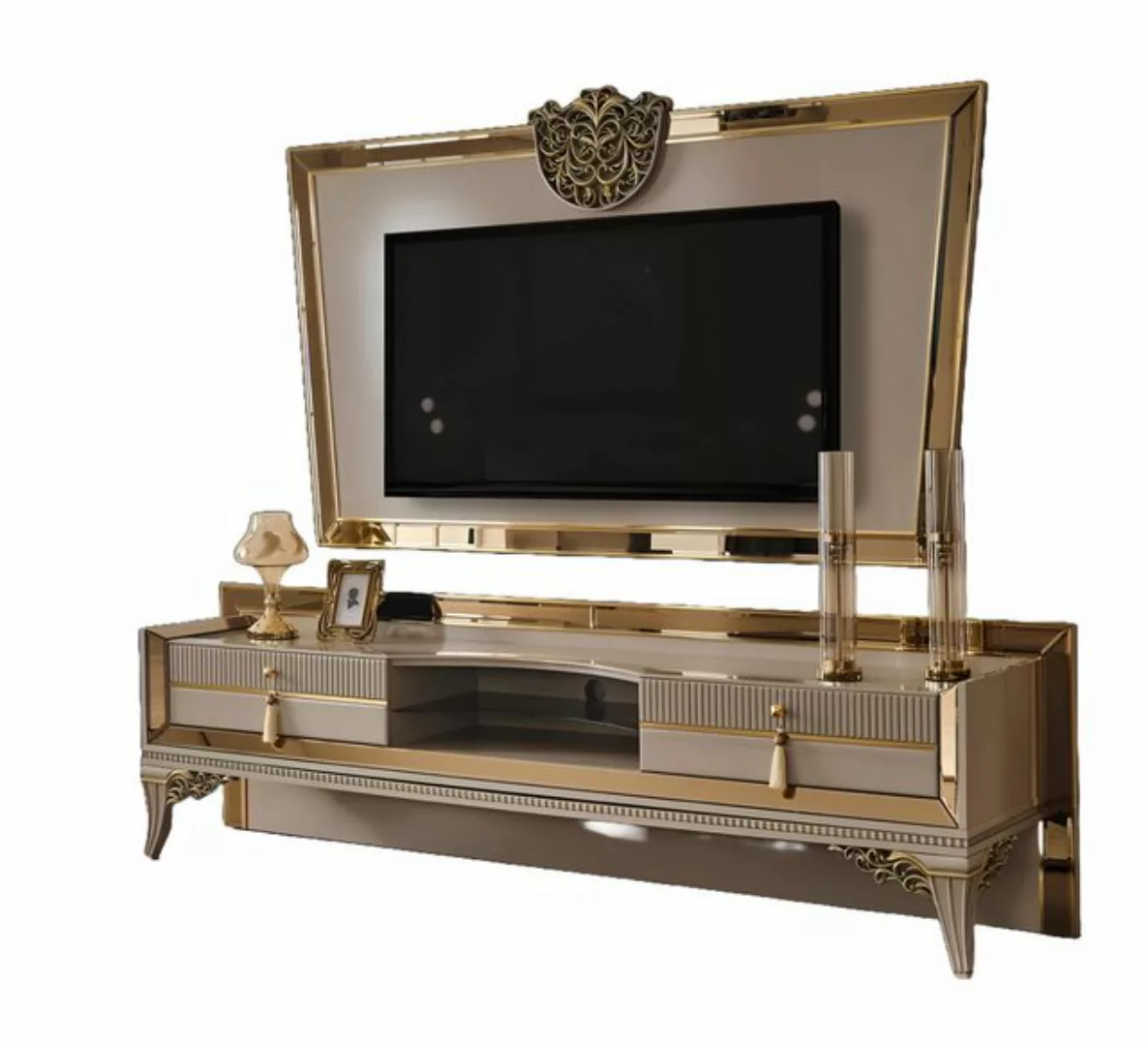 Xlmoebel TV-Schrank Neues Set Luxuriöses Wohnzimmer in Grau mit Gold TV-Stä günstig online kaufen