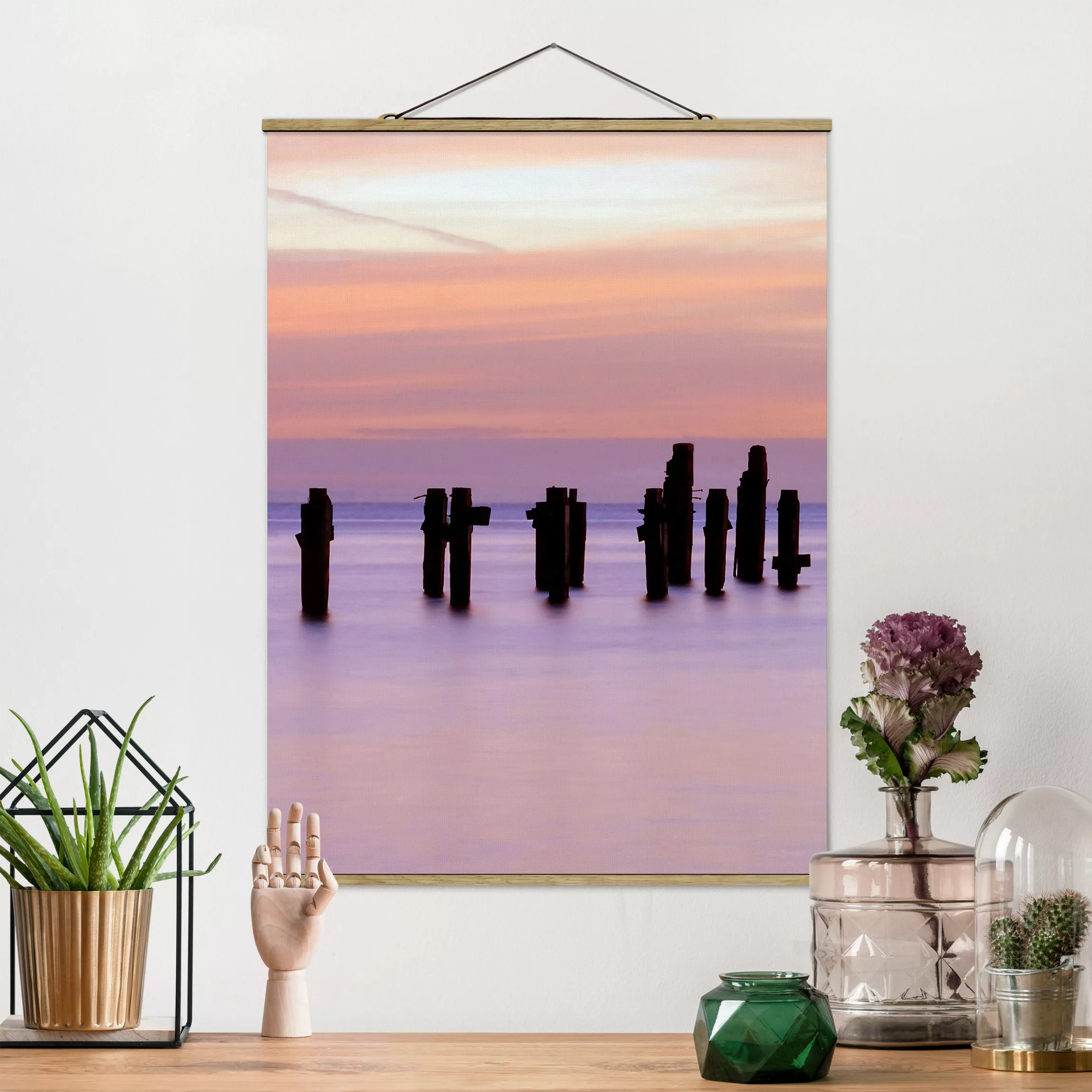 Stoffbild Strand mit Posterleisten - Hochformat Meeresromantik günstig online kaufen