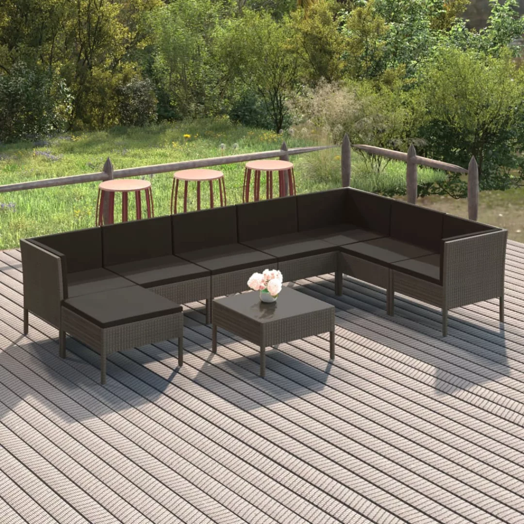 9-tlg. Garten-lounge-set Mit Auflagen Poly Rattan Grau günstig online kaufen