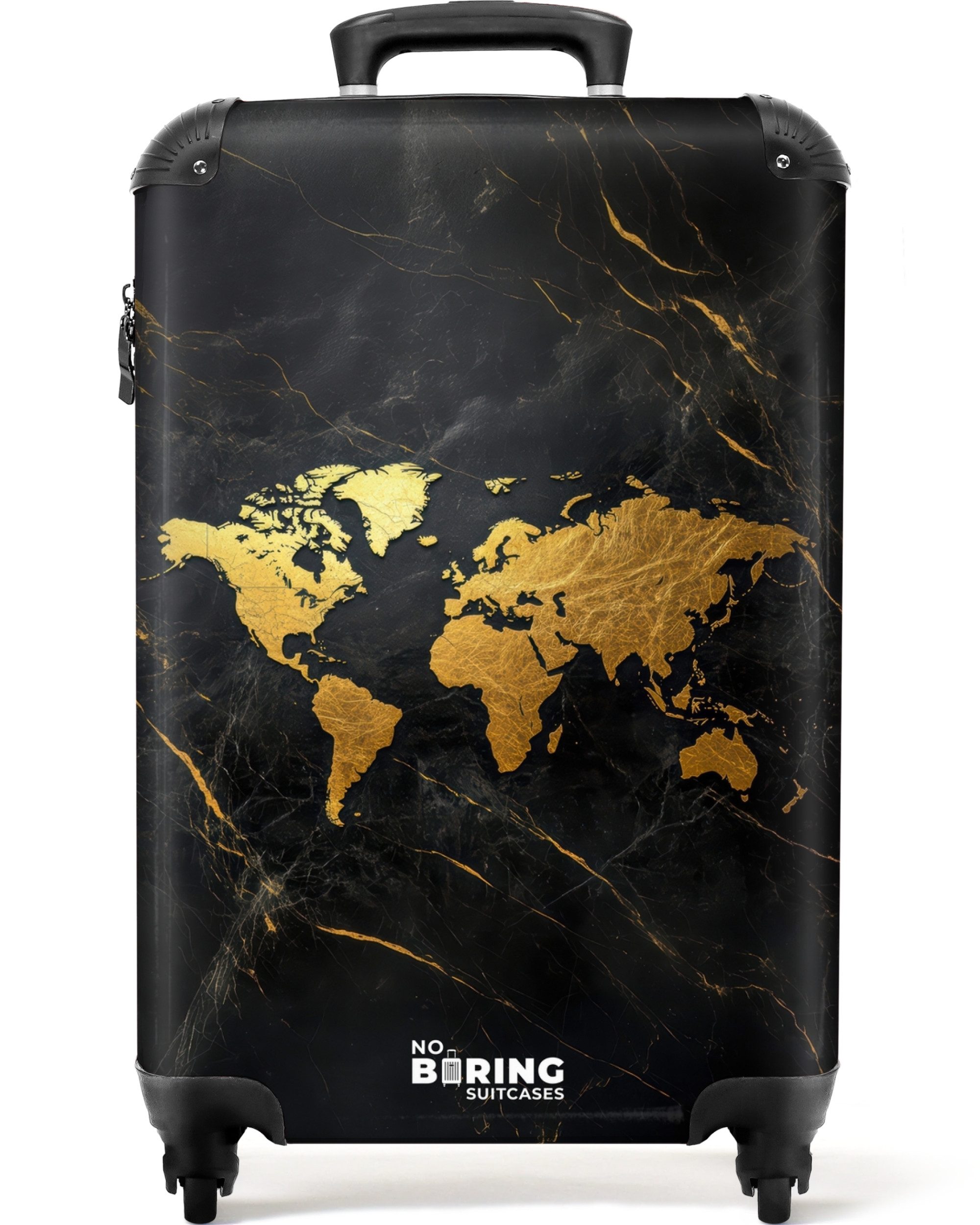 NoBoringSuitcases.com© Hartschalen-Trolley Weltkarte - Gold - günstig online kaufen