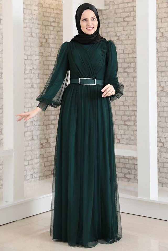 fashionshowcase Abendkleid Damen Glitzer Maxikleid mit Volant Abiye Abaya H günstig online kaufen