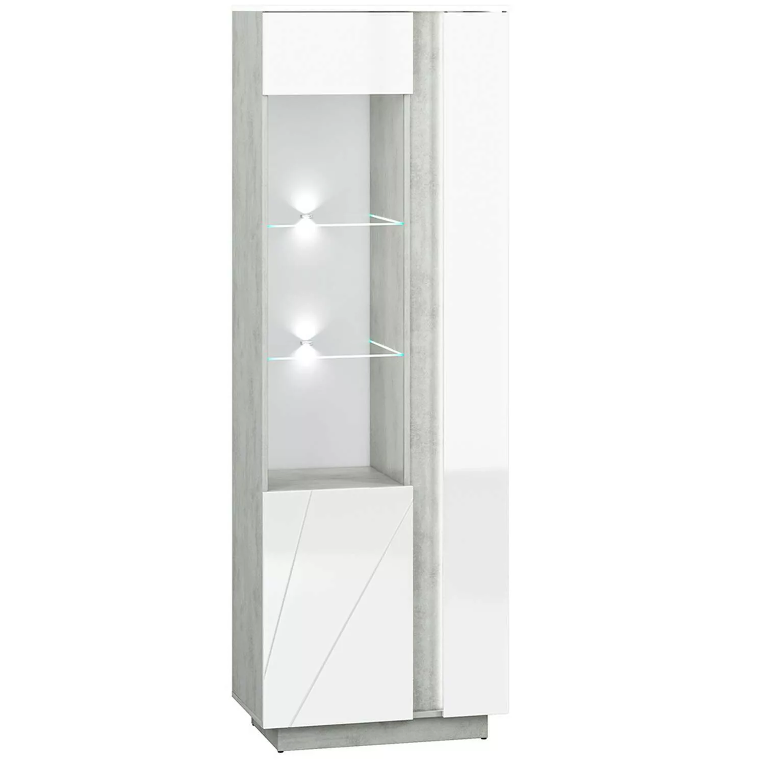 Wohn-/Esszimmer Vitrine in Beton Optik mit weiß Glanz LAGONEGRO-131, B/H/T günstig online kaufen