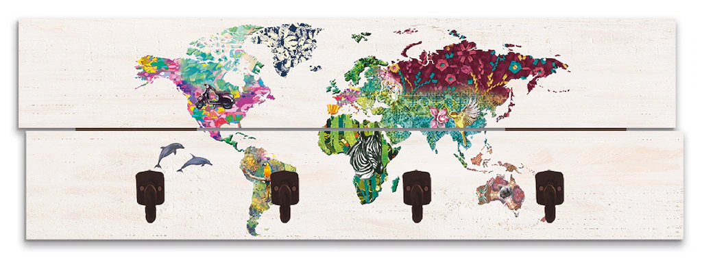 Artland Garderobenleiste "Bunte Welt auf hölzernem Untergrund", teilmontier günstig online kaufen