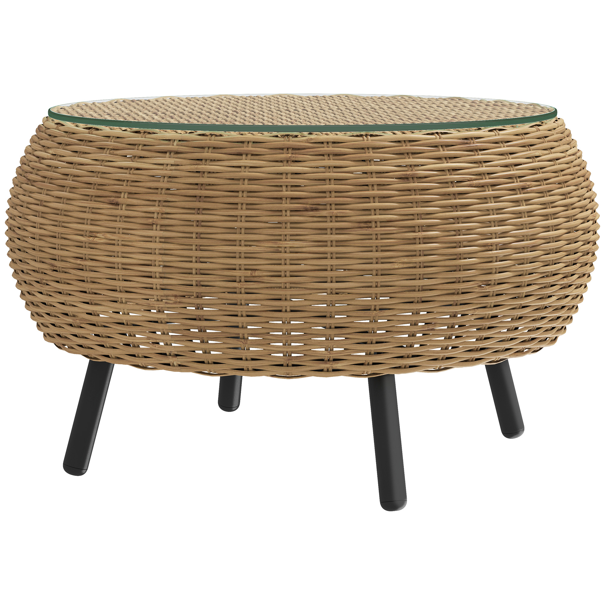 Outsunny Beistelltisch aus Polyrattan runder Kaffeetisch Couchtisch mit Gla günstig online kaufen