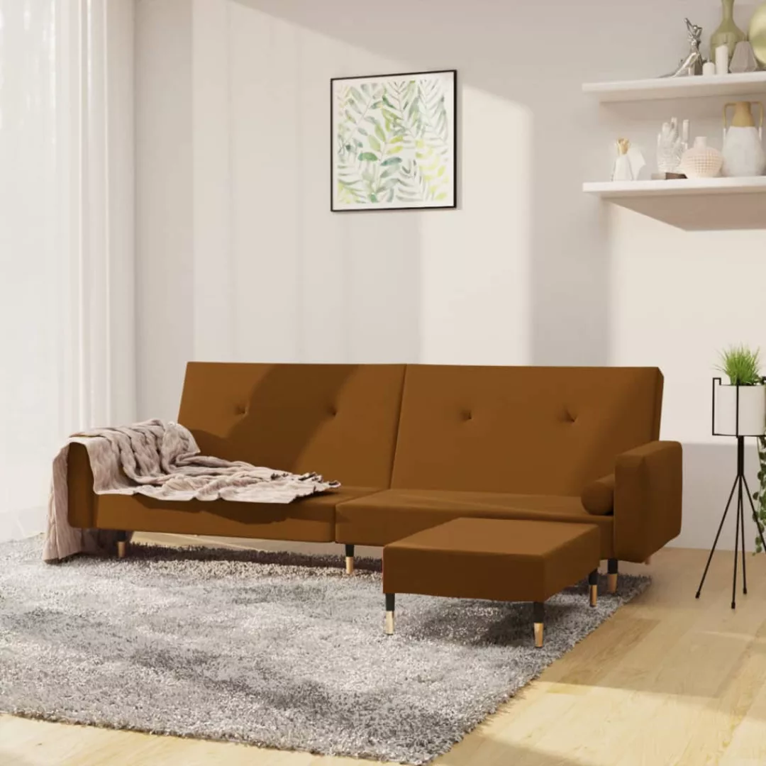 Vidaxl Schlafsofa 2-sitzer Mit Hocker Braun Samt günstig online kaufen