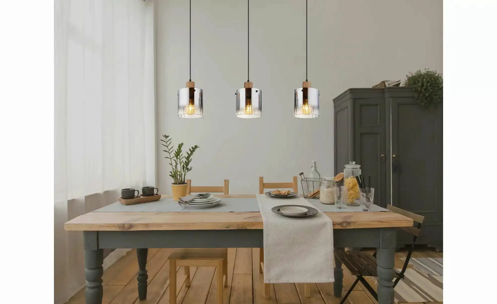 Hängeleuchte Underwood, Länge 100 cm, braun/rauchgrau, MDF günstig online kaufen