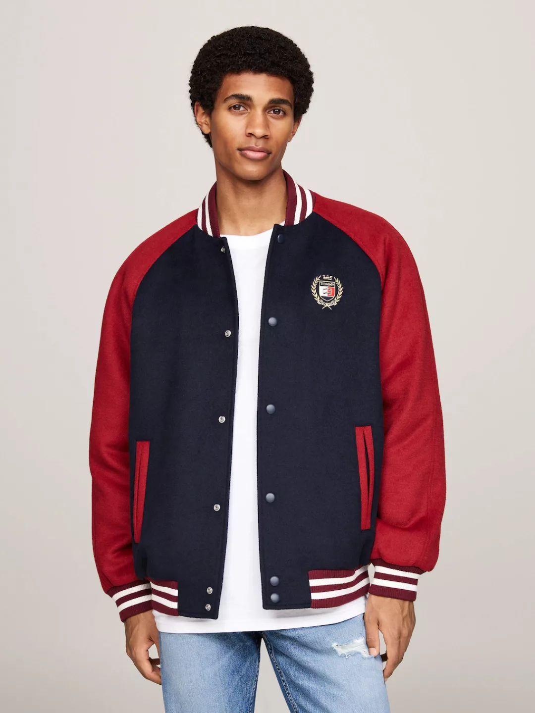 Tommy Jeans Bomberjacke "TJM WOOL BLEND CREST BOMBER", Color Block-Design, günstig online kaufen