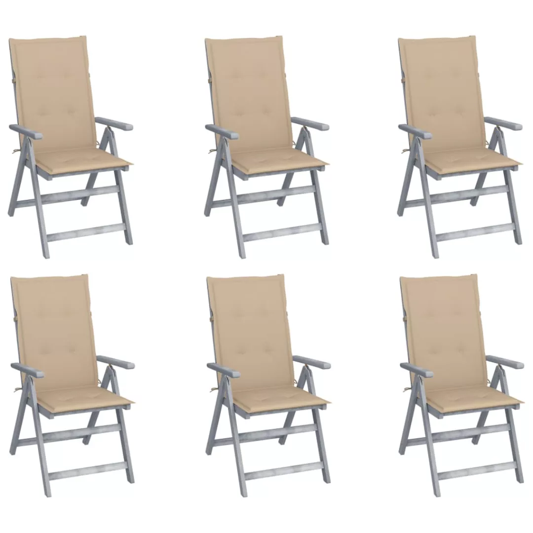 Verstellbare Gartenstühle 6 Stk. Mit Auflagen Massivholz Akazie günstig online kaufen