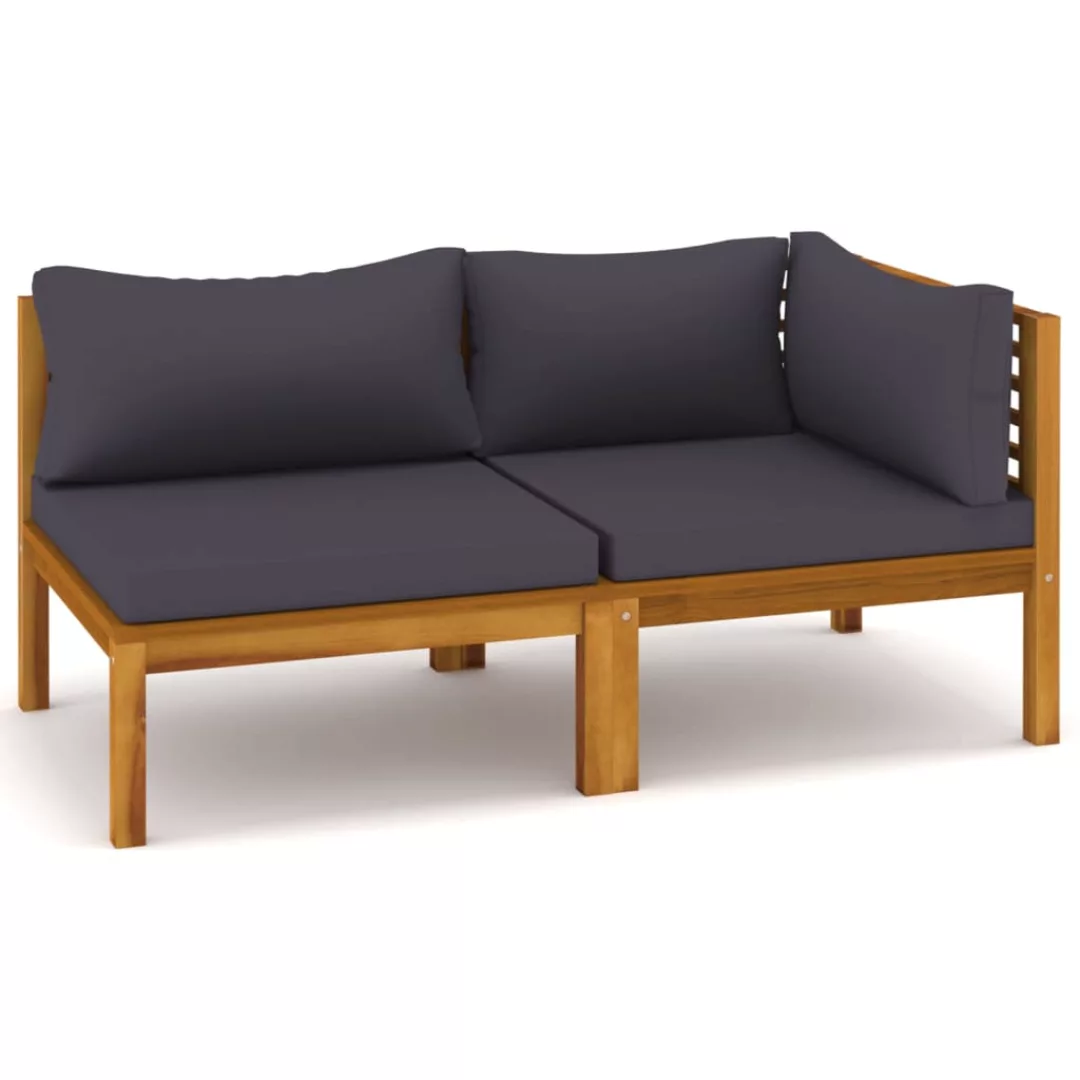 vidaXL Loungesofa 2-tlg. Sofa-Set mit Dunkelgrauen Kissen Akazie Massivholz günstig online kaufen