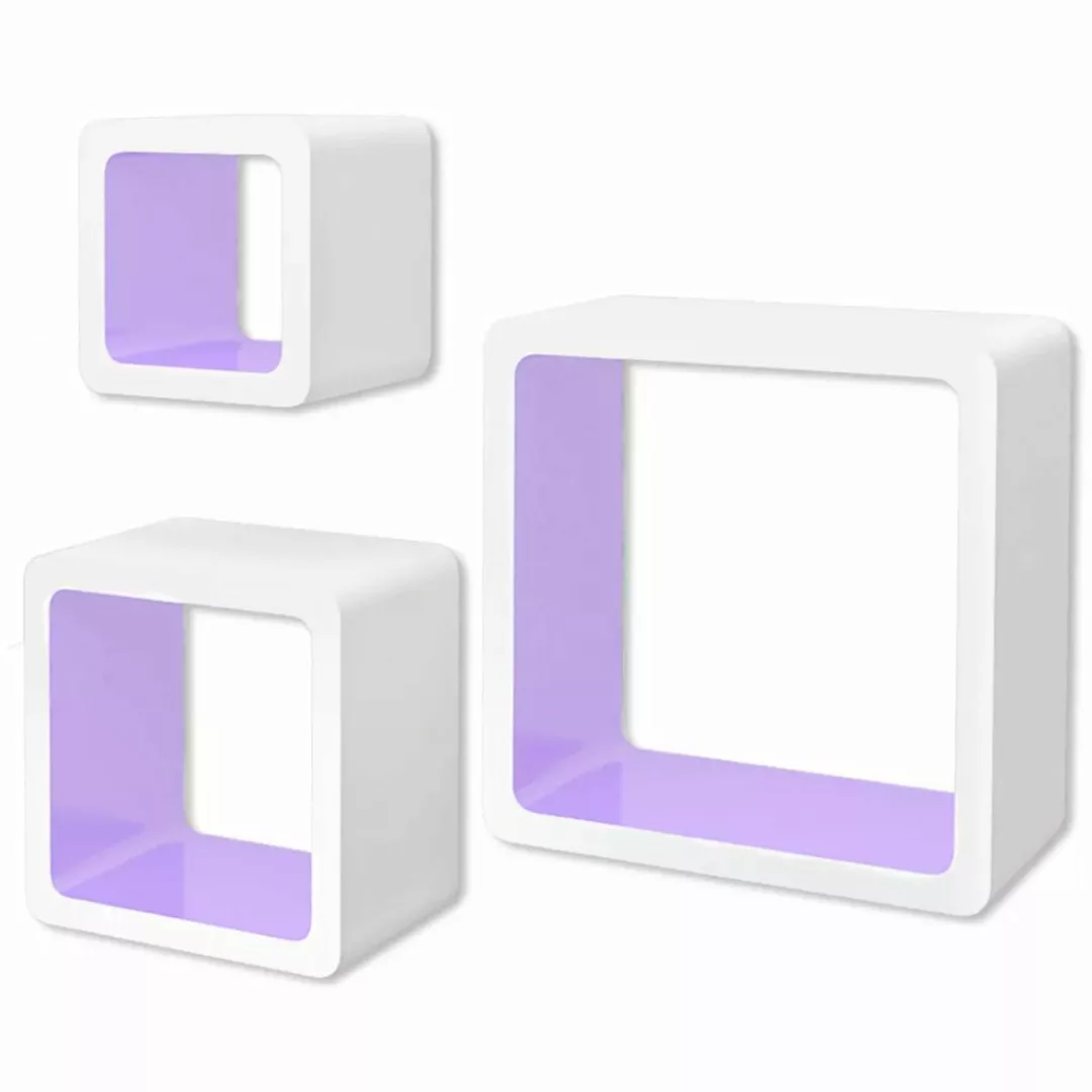 3er Set Mdf Hängeregal Cube Regal Regalwürfel F. Bücher/dvd, Weiß-lila günstig online kaufen