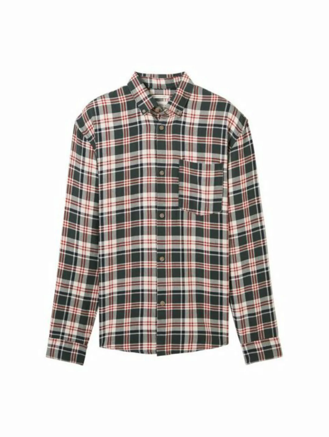 TOM TAILOR Denim Langarmshirt relaxed checked shirt, dark green white check günstig online kaufen