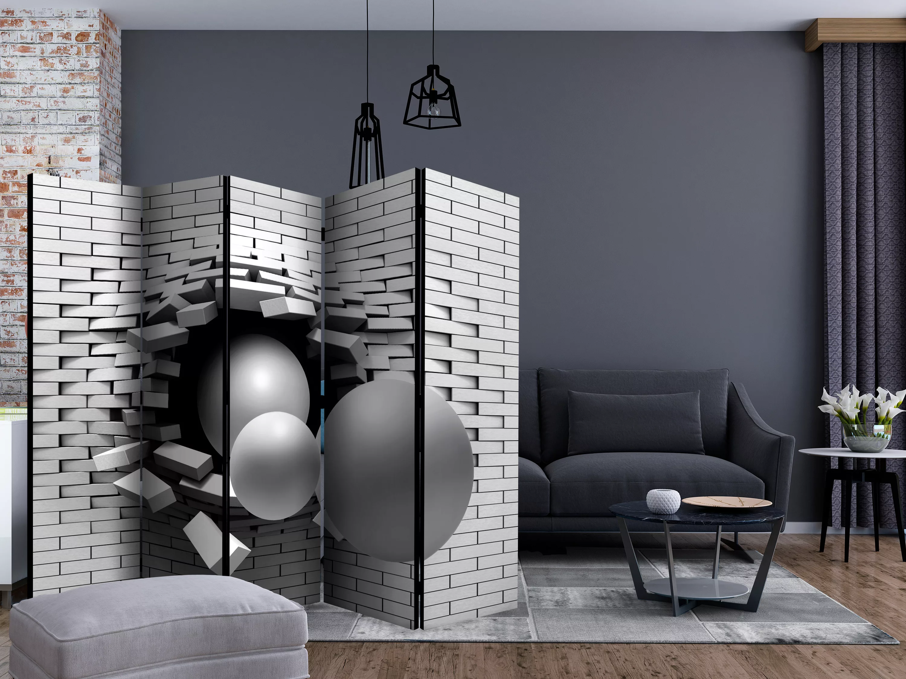 5-teiliges Paravent - Brick In The Wall Ii [room Dividers] günstig online kaufen