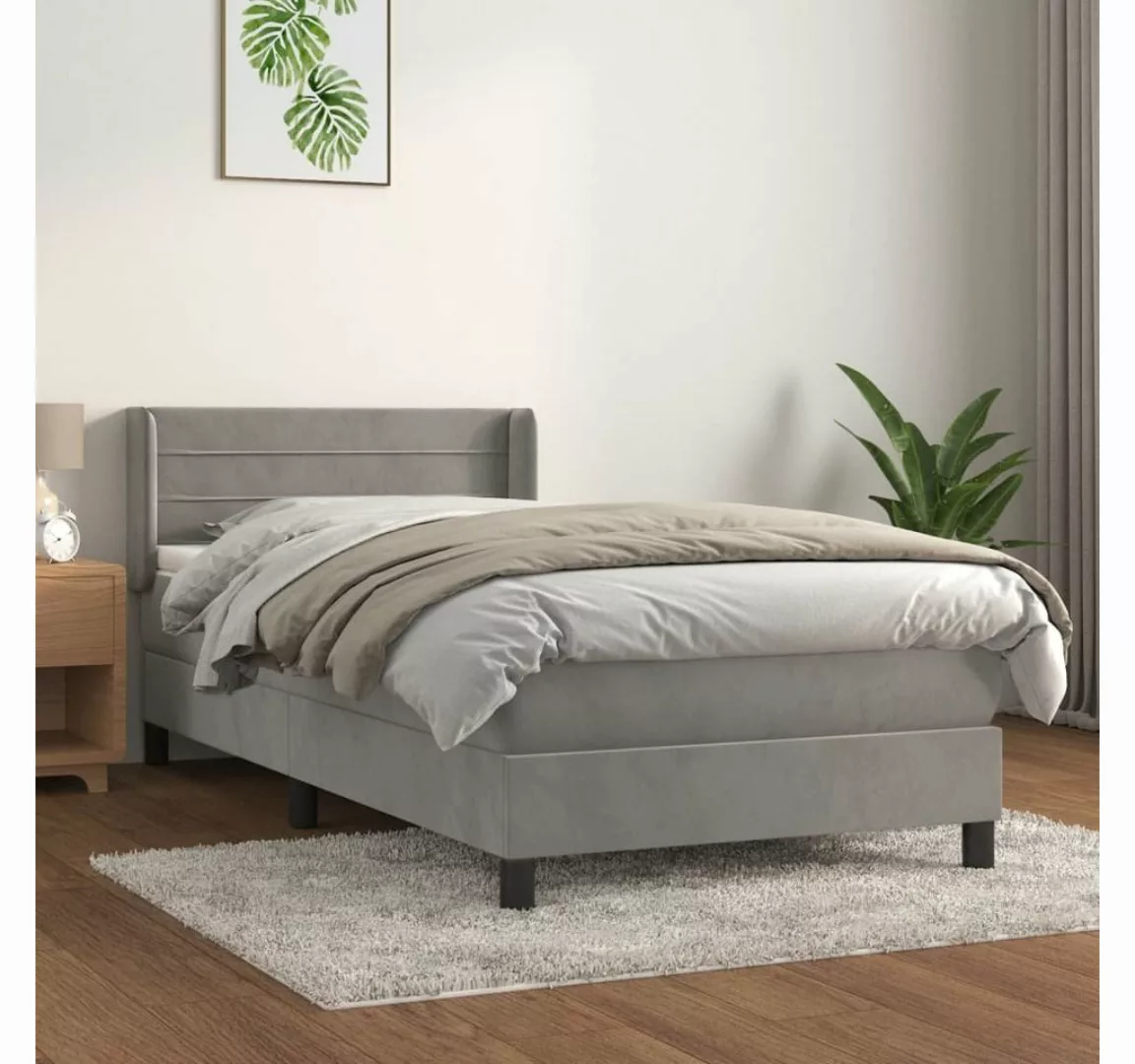 furnicato Bett Boxspringbett mit Matratze Hellgrau 90x200 cm Samt günstig online kaufen