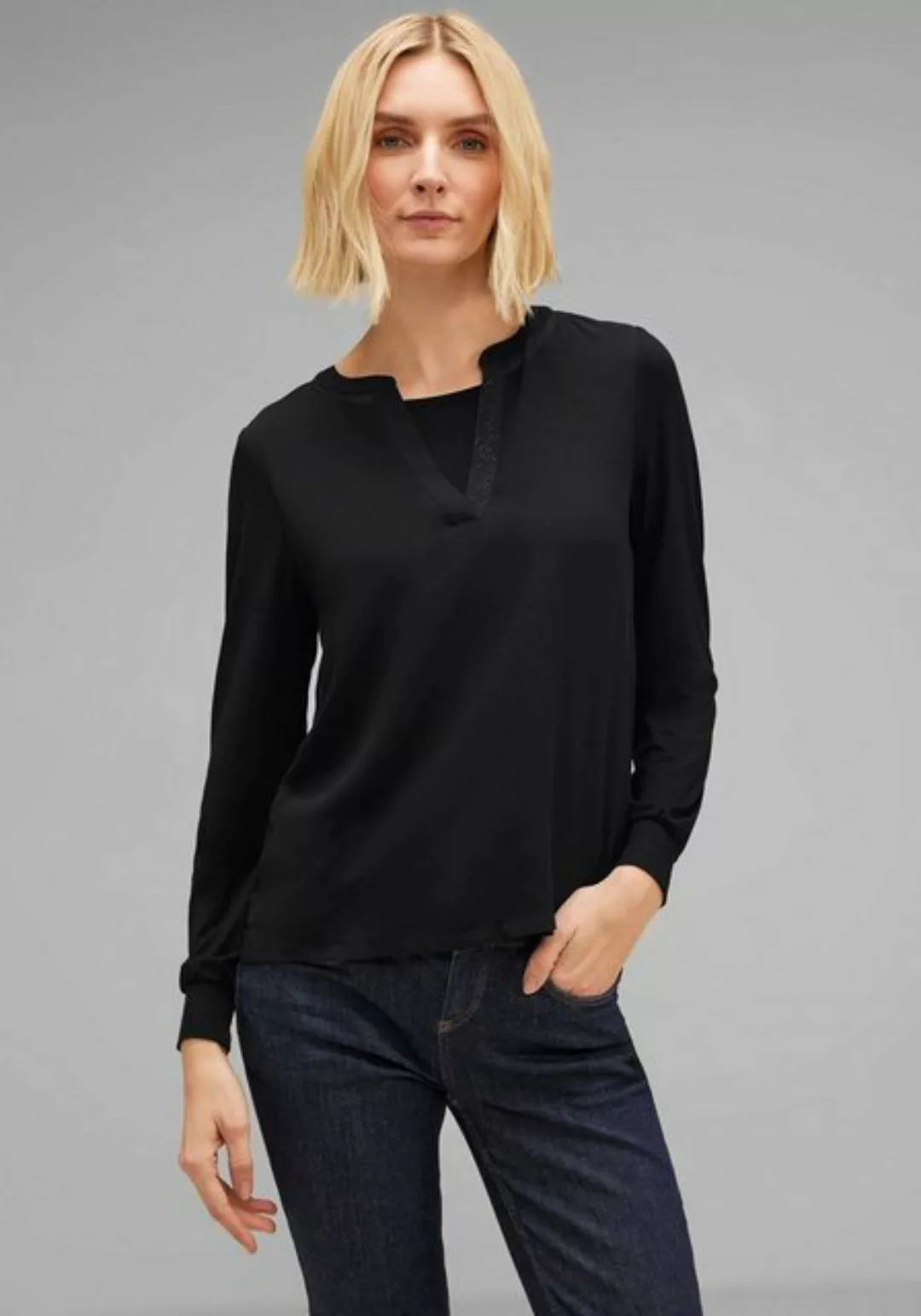 STREET ONE T-Shirt LTD QR chiffon mat-mix shirt, Black günstig online kaufen