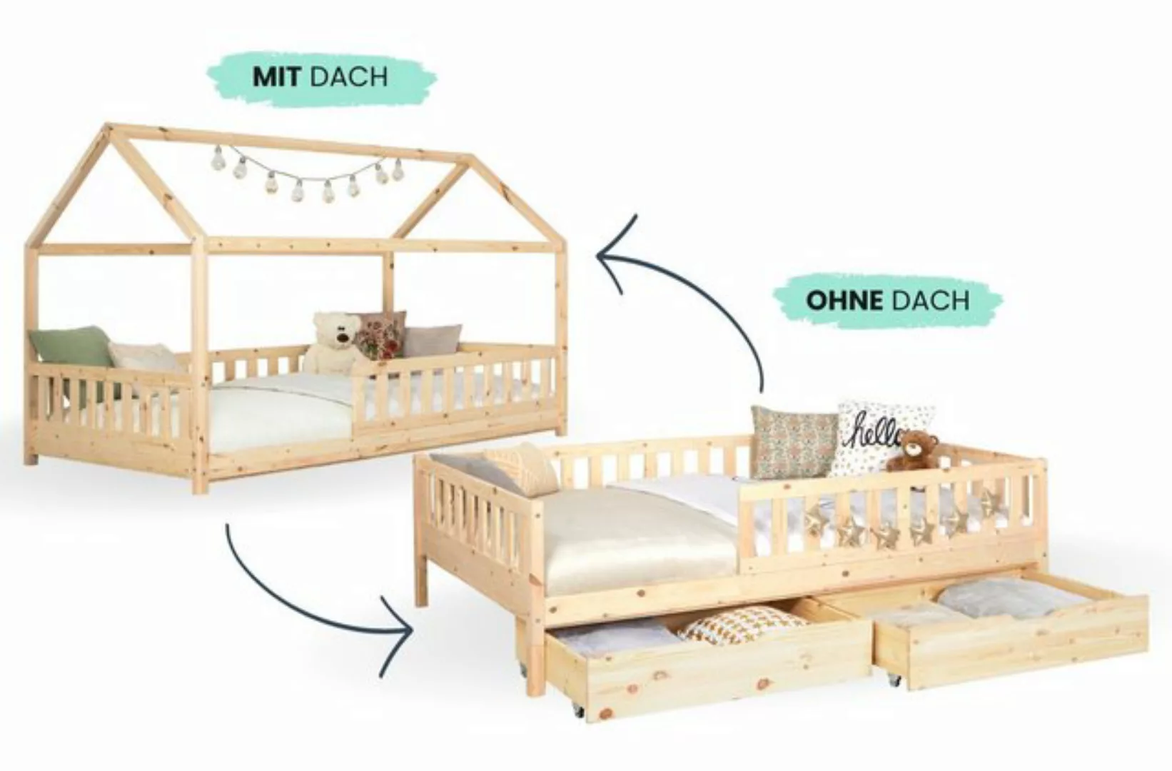 Ticaa Hausbett Hausbett Bodenbett "Duo" inkl. Schubkästen, • 2-in-1 Kinderb günstig online kaufen